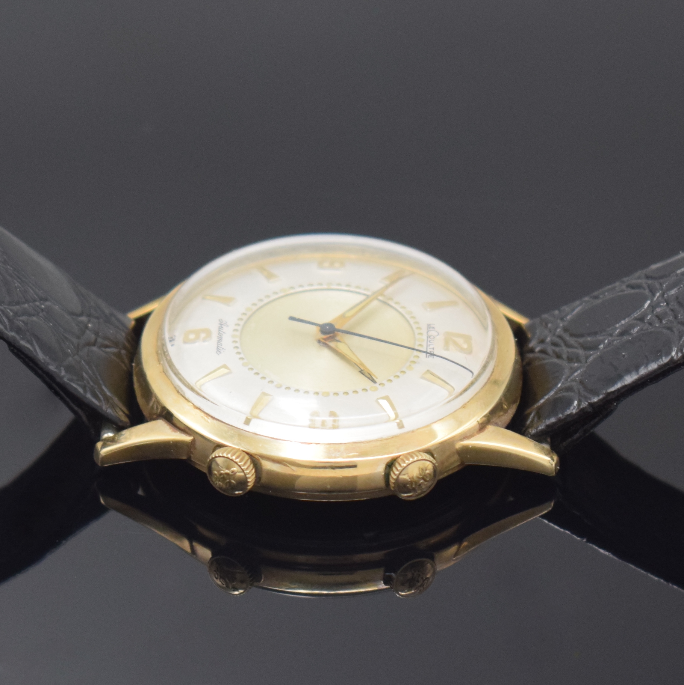 Detail b: LeCOULTRE Memovox Armbanduhr mit Wecker, Schweiz/USA um 1960, Hammerautomatik, 10k Goldfilled Geh. m. verschr. Stahlboden, orig. Kronen, silb. ...