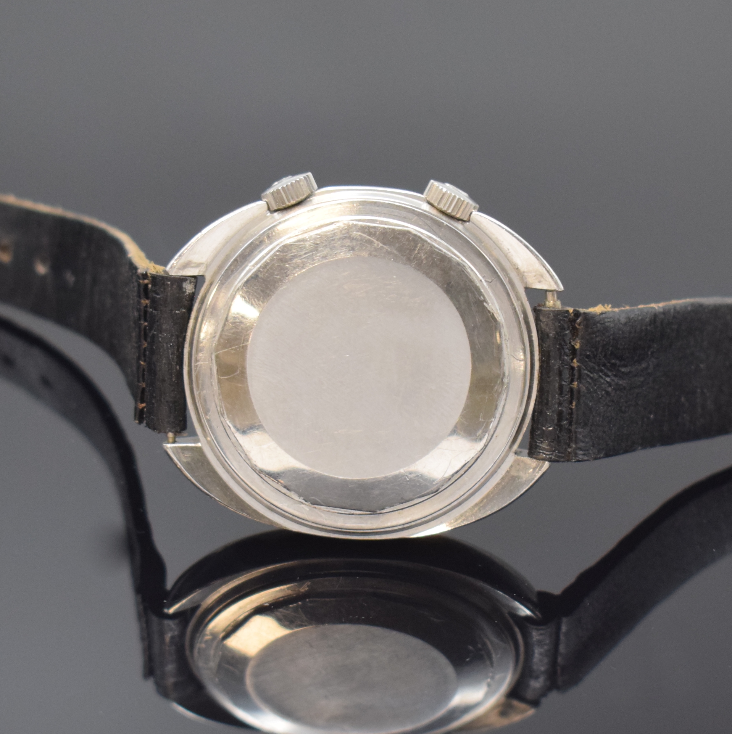 Detail c: GIRARD PERREGAUX Gyromatic Alarm Armbandwecker in Stahl, Schweiz um 1970, Automatik, verschr. Geh., orig. Kronen, silb. Zifferbl. pat., silb. Indizes ...