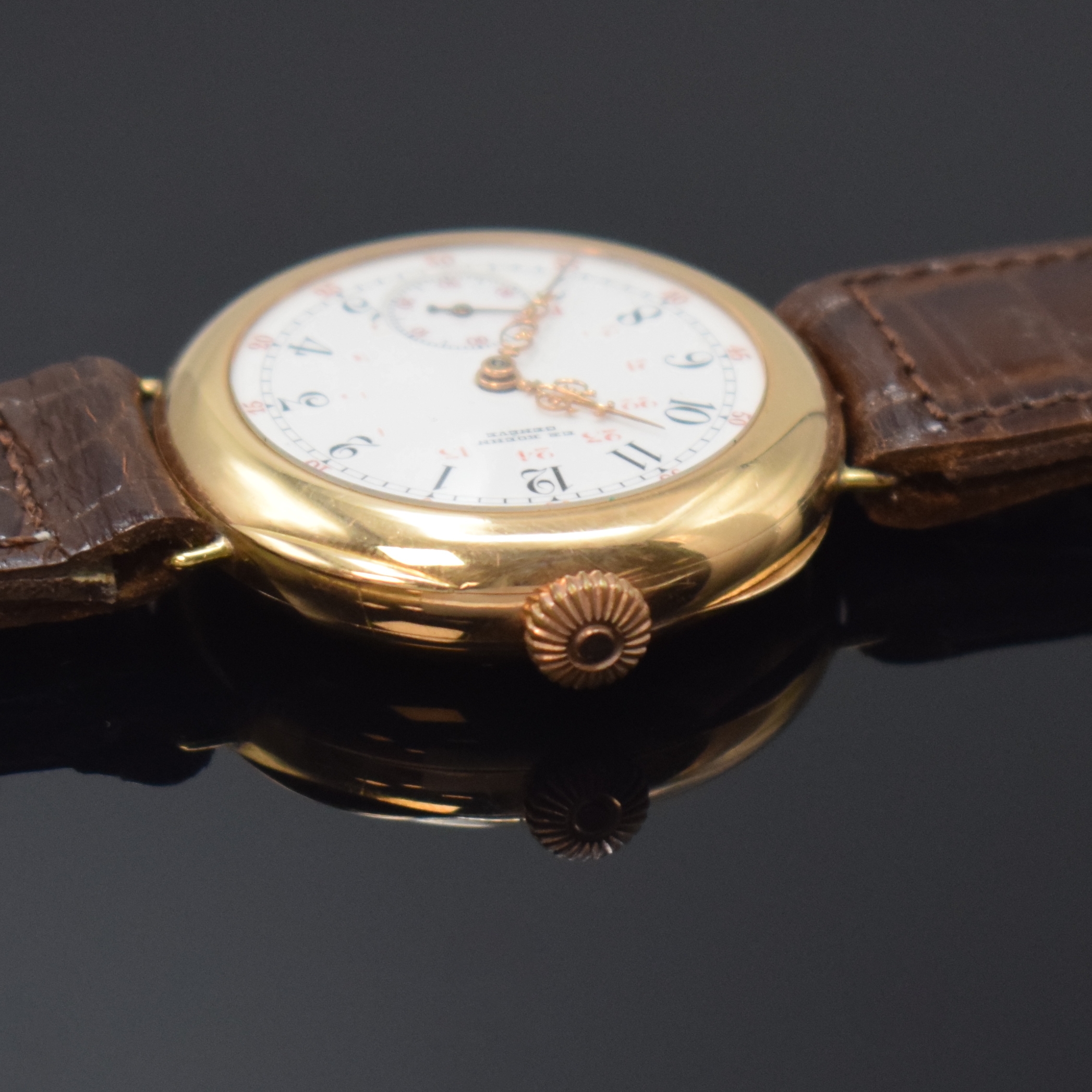 Detail b: EDWARD KOEHN sehr hochwertige Taschenuhr zur Armbanduhr umgebaut in RG 750/000, Schweiz um 1900, Scharniergeh. m. Monogramm-Grav., Gold-Cuvette bez. ...