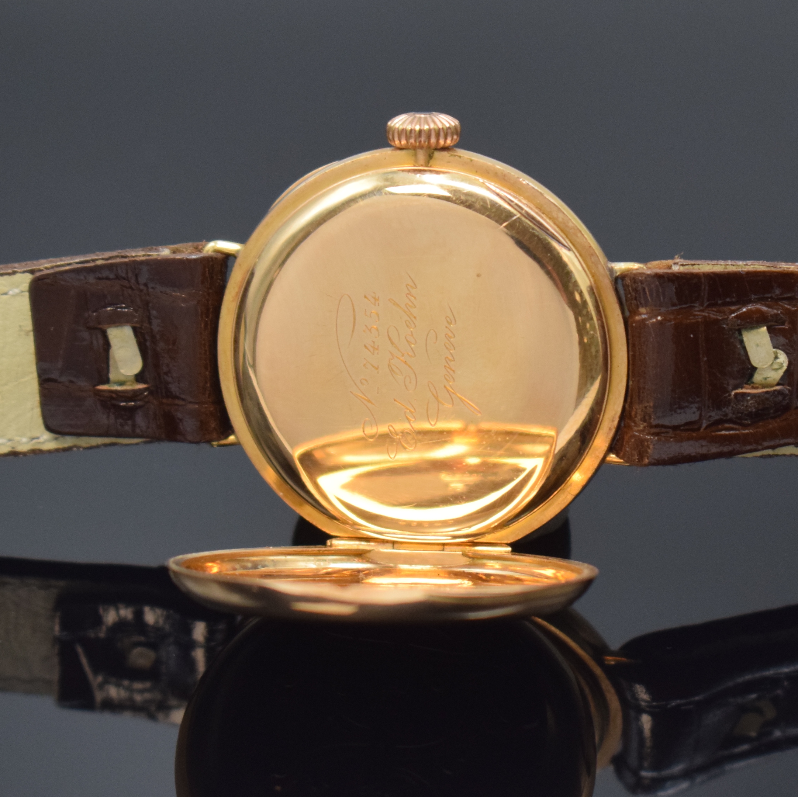 Detail e: EDWARD KOEHN sehr hochwertige Taschenuhr zur Armbanduhr umgebaut in RG 750/000, Schweiz um 1900, Scharniergeh. m. Monogramm-Grav., Gold-Cuvette bez. ...