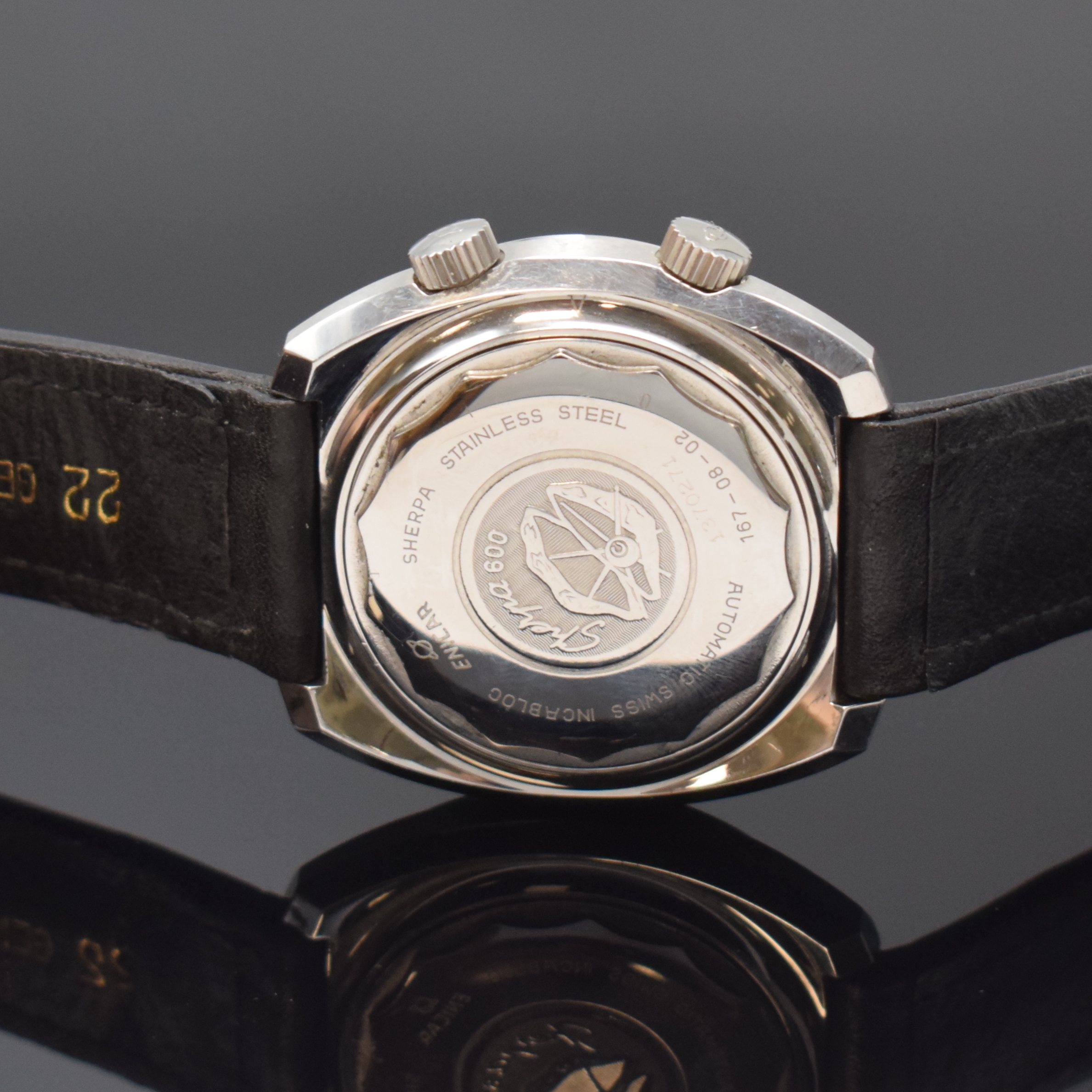 Detail c: ENICAR Sherpa Super Dive Taucheruhr Referenz 167-08-02 in Stahl, Schweiz um 1970, Automatik, unpoliertes Geh., innen-liegende Drehlünette zu ...