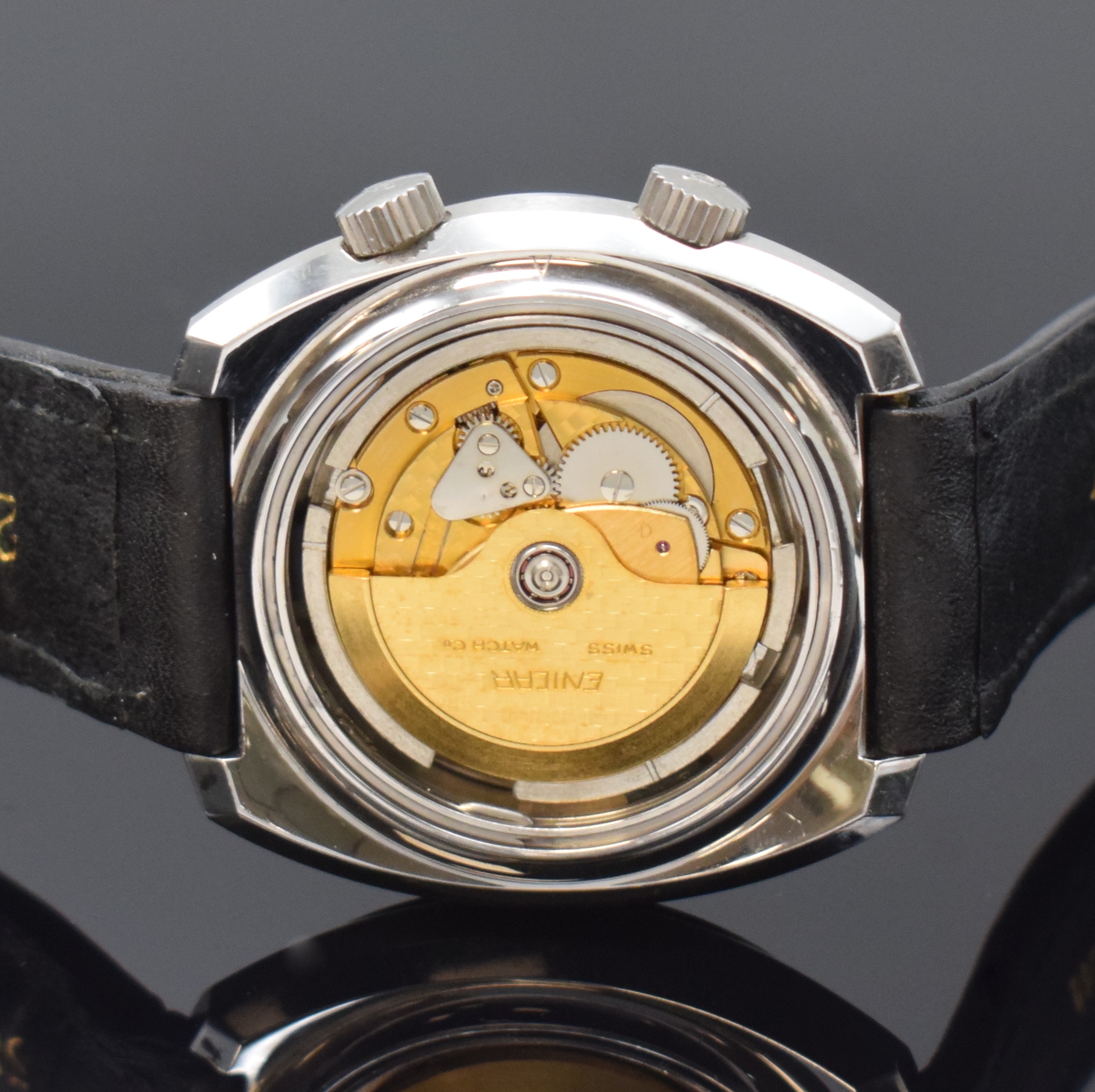 Detail d: ENICAR Sherpa Super Dive Taucheruhr Referenz 167-08-02 in Stahl, Schweiz um 1970, Automatik, unpoliertes Geh., innen-liegende Drehlünette zu ...