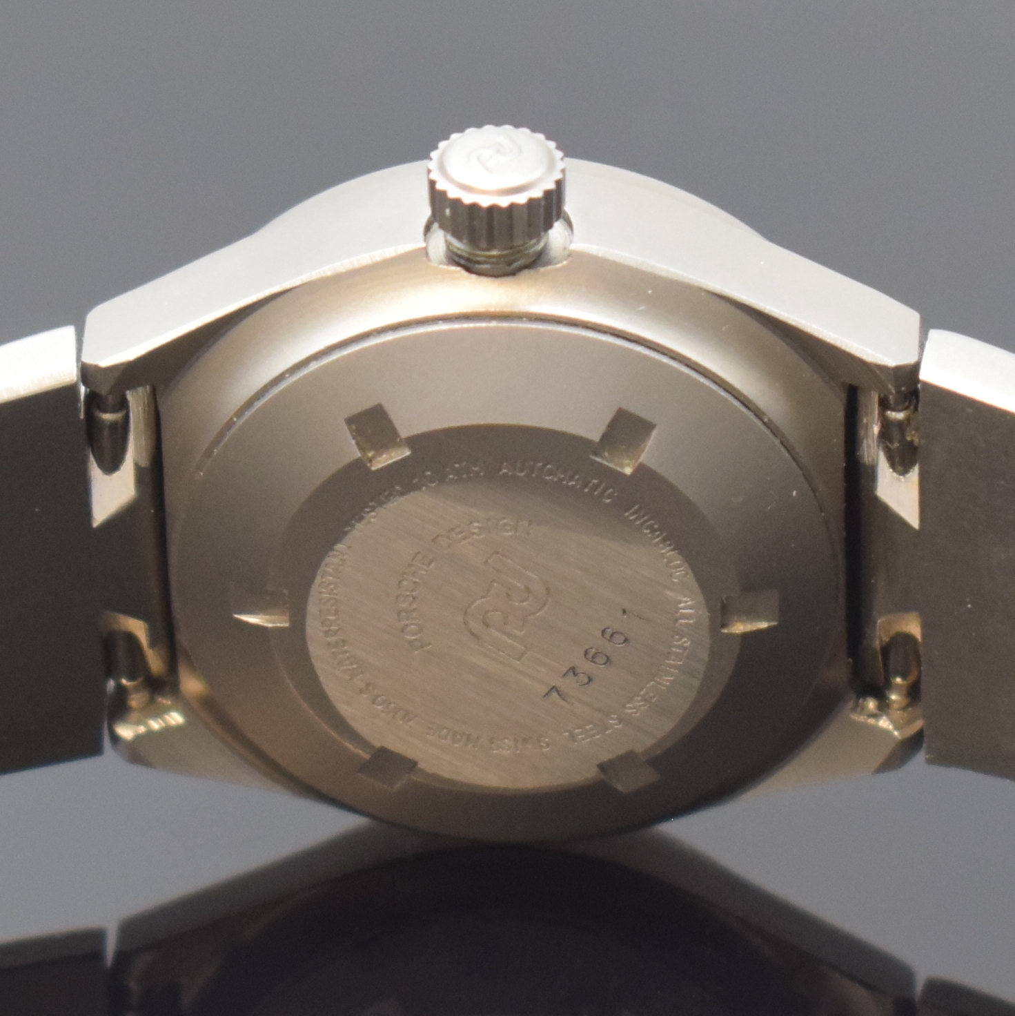 Detail c: PORSCHE DESIGN Referenz 7050 nahezu neuwertige Damenarmbanduhr in Stahl an Stahlband, Schweiz um 1985, Automatik, matt. Geh., Boden u. Krone ...