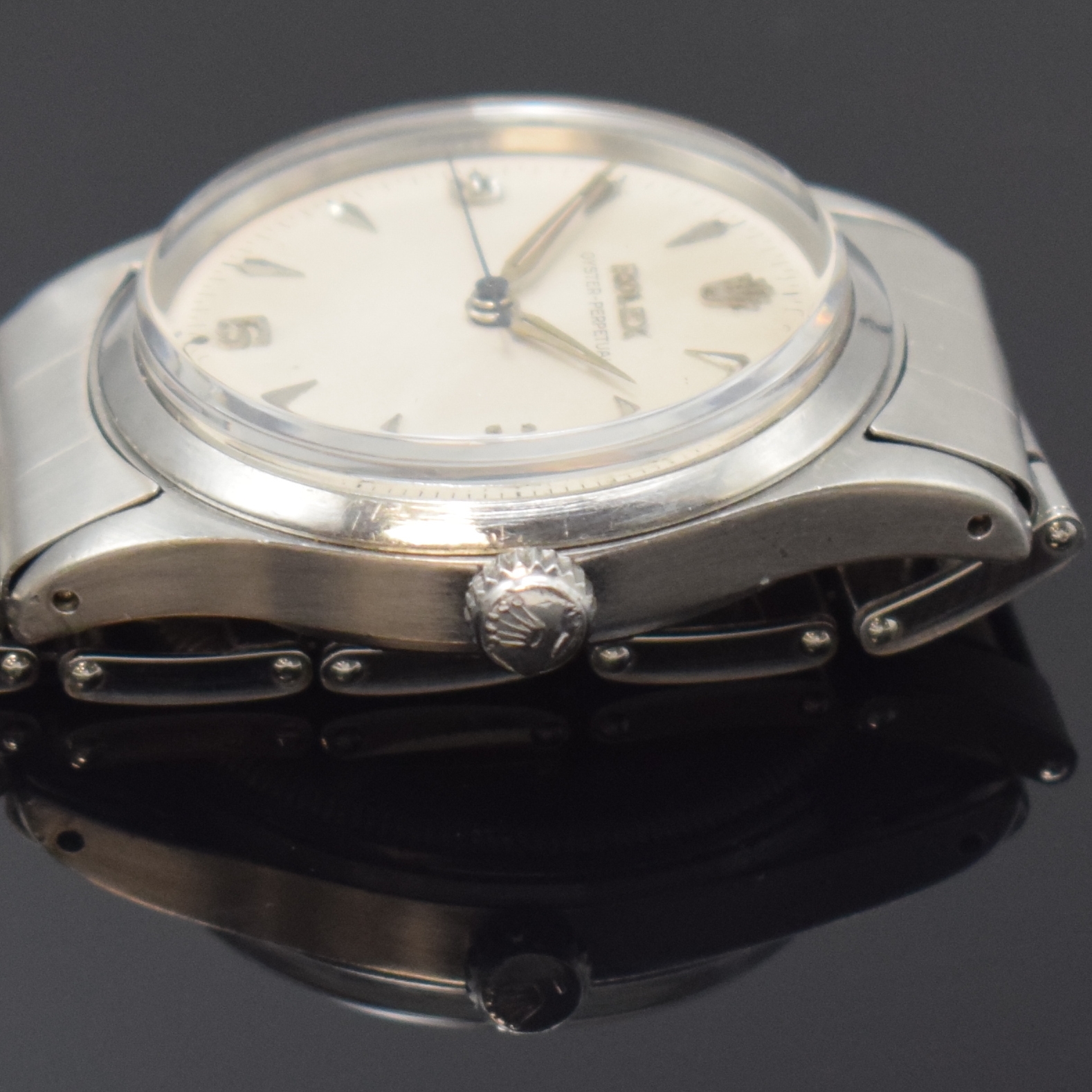 Detail c: ROLEX Oyster Perpetual Armbanduhr Referenz 6532 in Stahl, Schweiz um 1956, Automatik, verschr. Oystergeh., glatte Lünette, Oyster- Nietenband v. ...