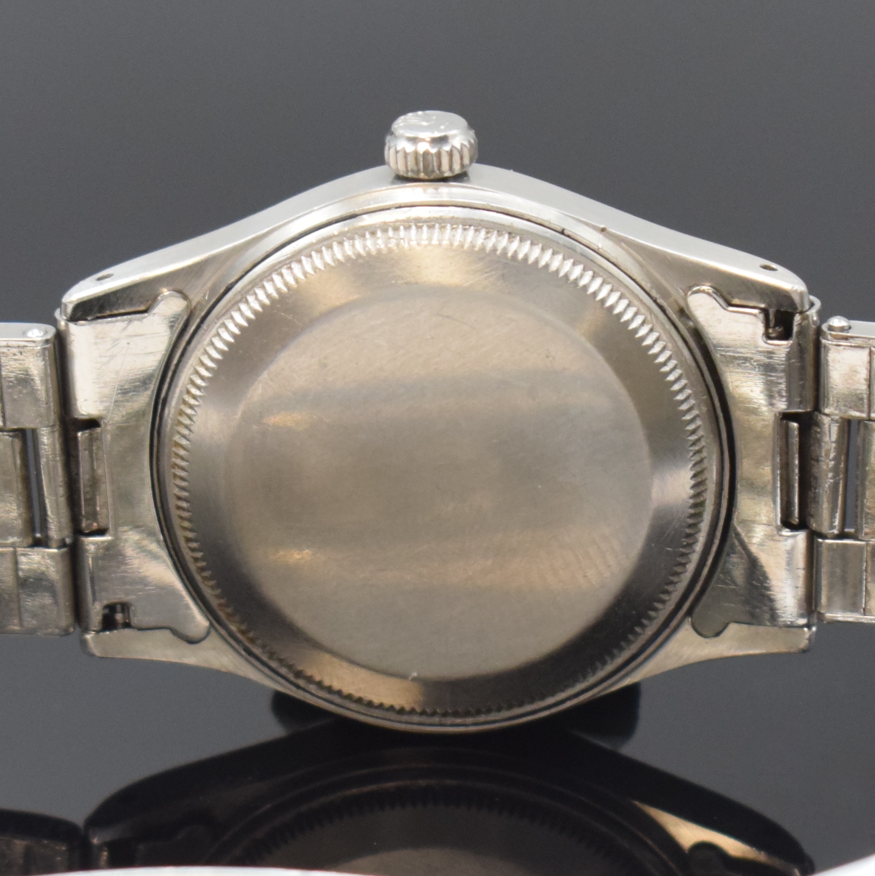 Detail d: ROLEX Oyster Perpetual Armbanduhr Referenz 6532 in Stahl, Schweiz um 1956, Automatik, verschr. Oystergeh., glatte Lünette, Oyster- Nietenband v. ...