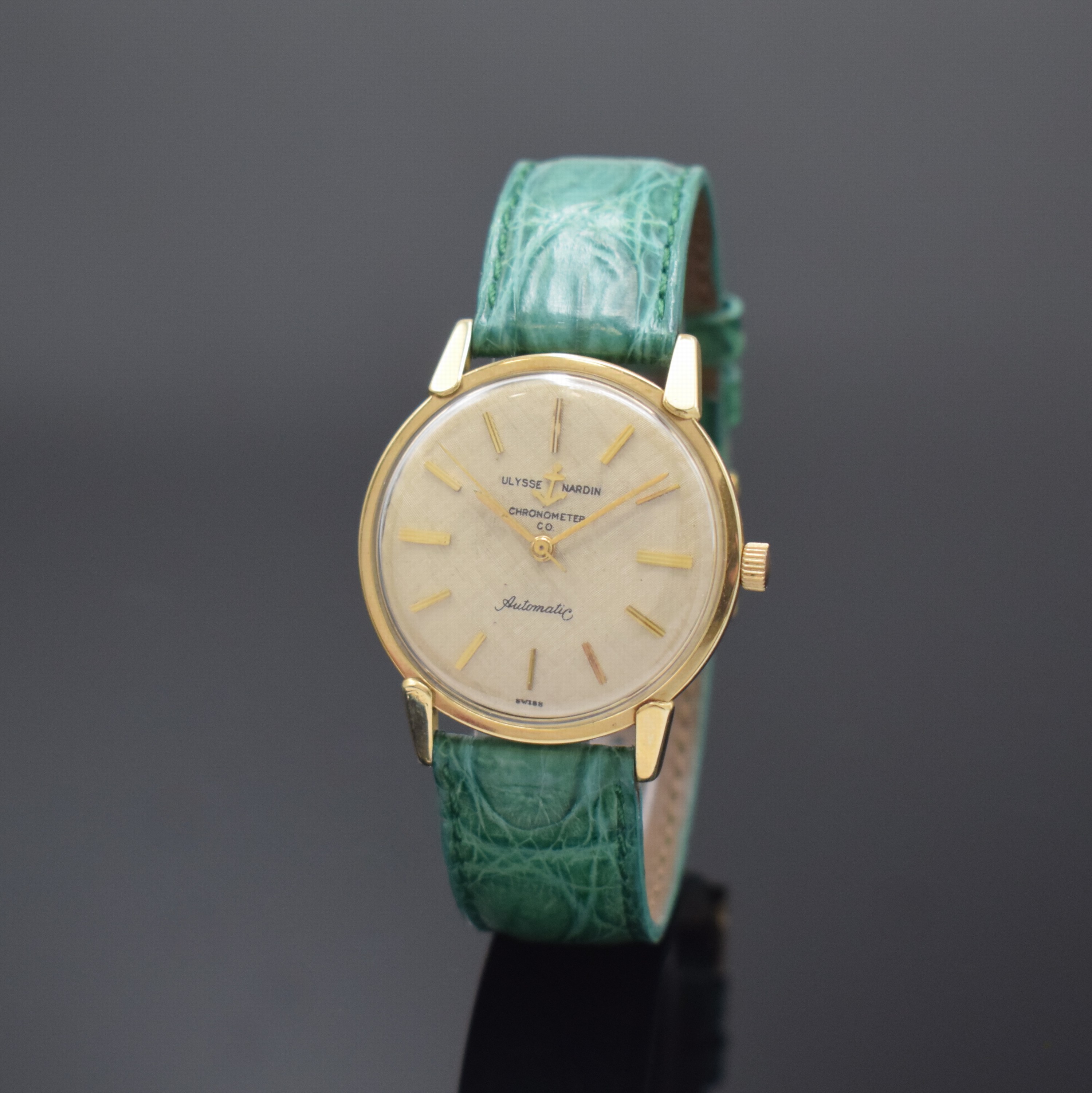 ULYSSE NARDIN Chronometer Armbanduhr in GG 585/000, Schweiz/USA um 1965, Automatik, amerikanisches Monocoque Geh., silb. Schraffur-Zifferbl. pat., ...