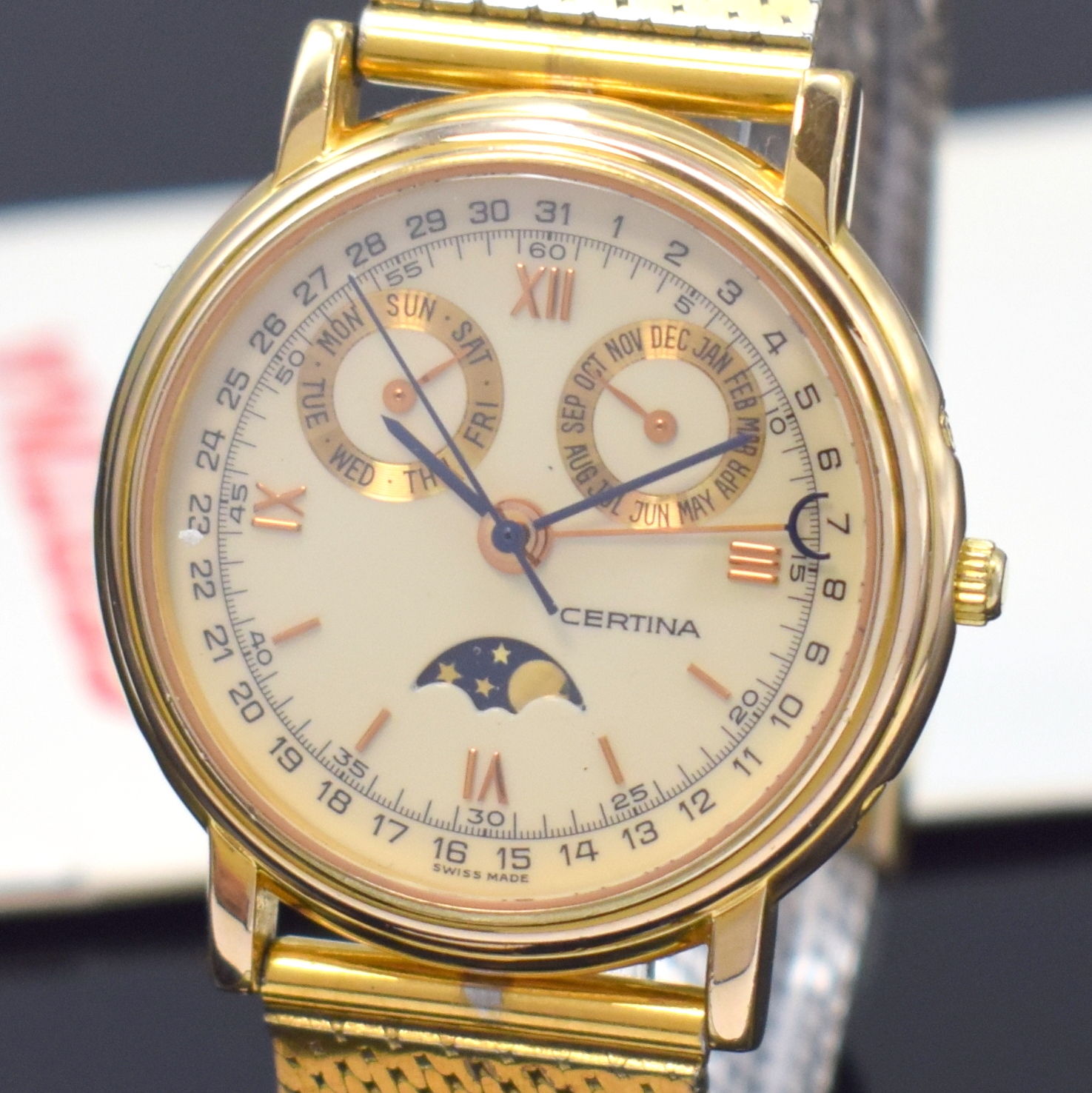 Detail a: CERTINA vergoldete Armbanduhr mit Vollkalender Referenz 699 1001 29, Schweiz um 1995, Automatik, beids. vergl. Geh., Boden aufgedr., seitl. ...