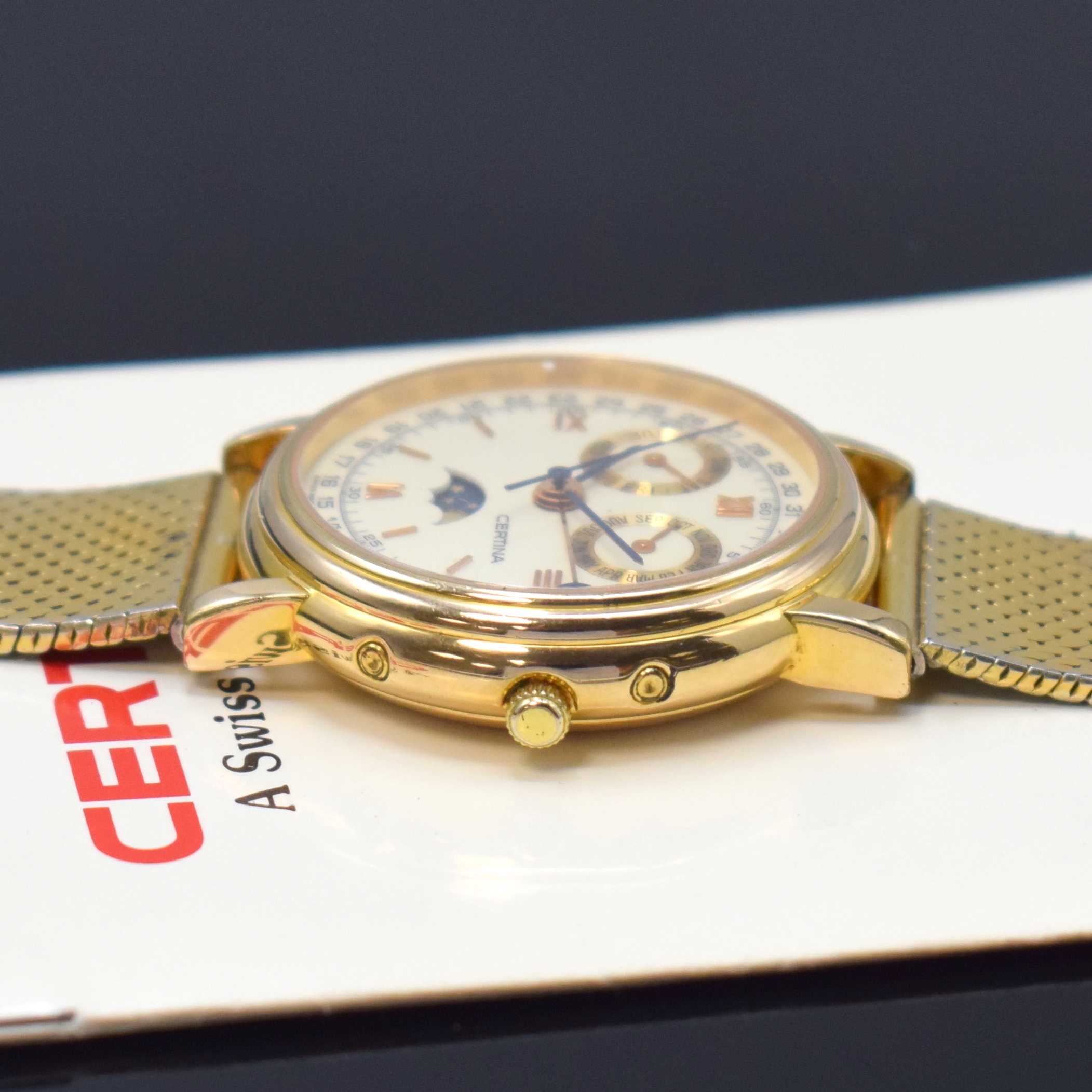 Detail b: CERTINA vergoldete Armbanduhr mit Vollkalender Referenz 699 1001 29, Schweiz um 1995, Automatik, beids. vergl. Geh., Boden aufgedr., seitl. ...