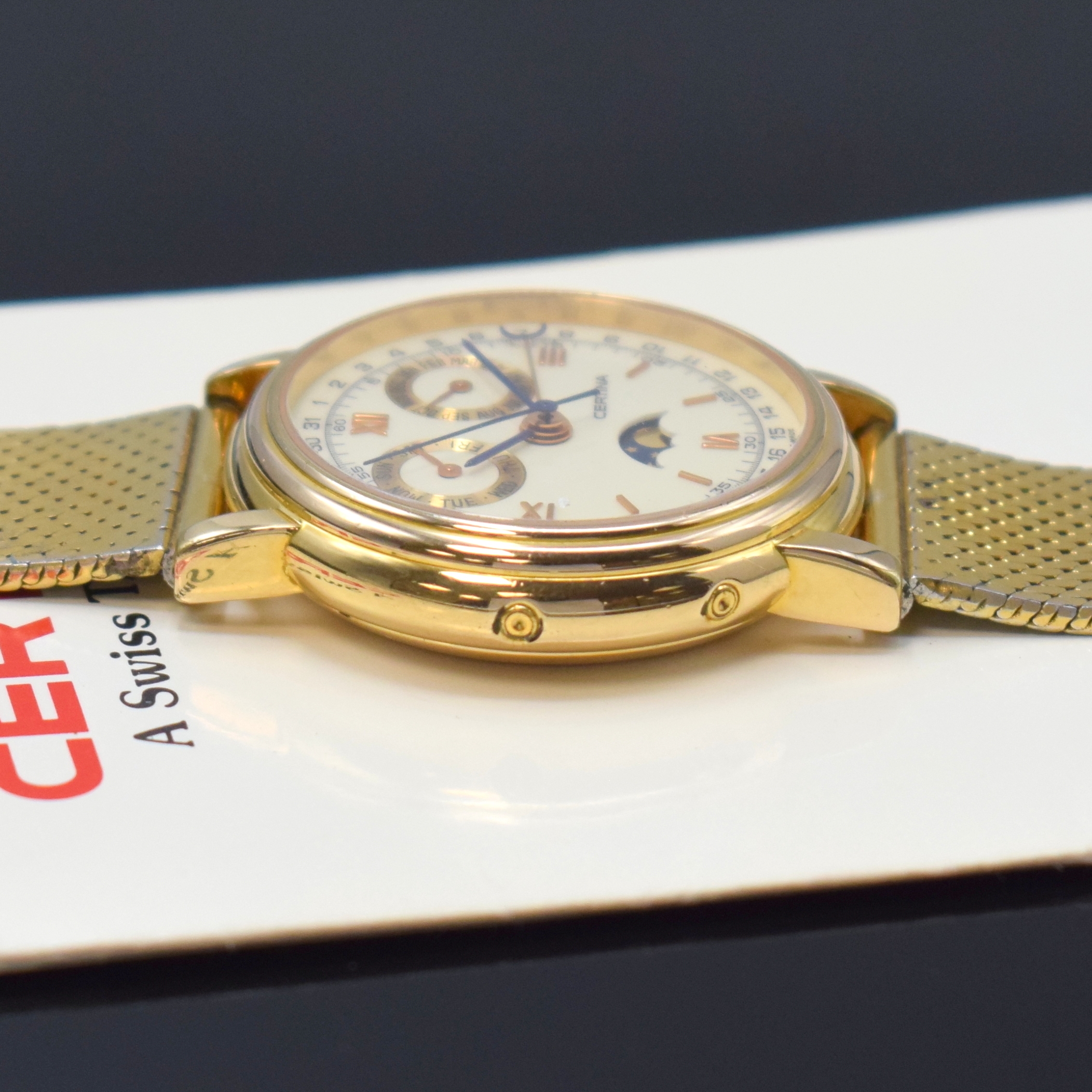 Detail c: CERTINA vergoldete Armbanduhr mit Vollkalender Referenz 699 1001 29, Schweiz um 1995, Automatik, beids. vergl. Geh., Boden aufgedr., seitl. ...