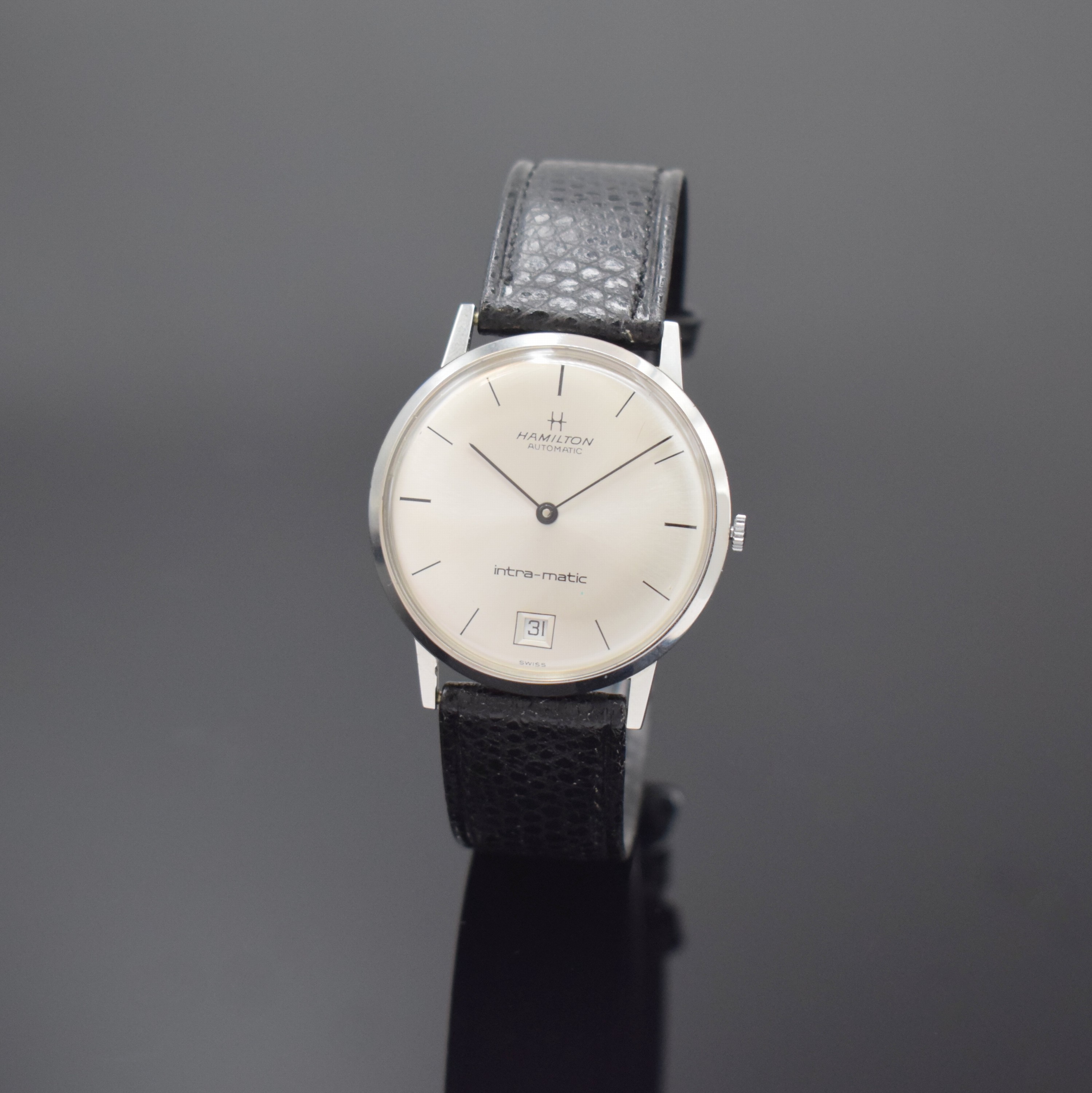 HAMILTON Intra-Matic elegante Armbanduhr Referenz 92006 3 in Stahl, Schweiz um 1965, Automatik, 3-tlg. Geh., Boden u. Glasrand aufgedr., silb. ...
