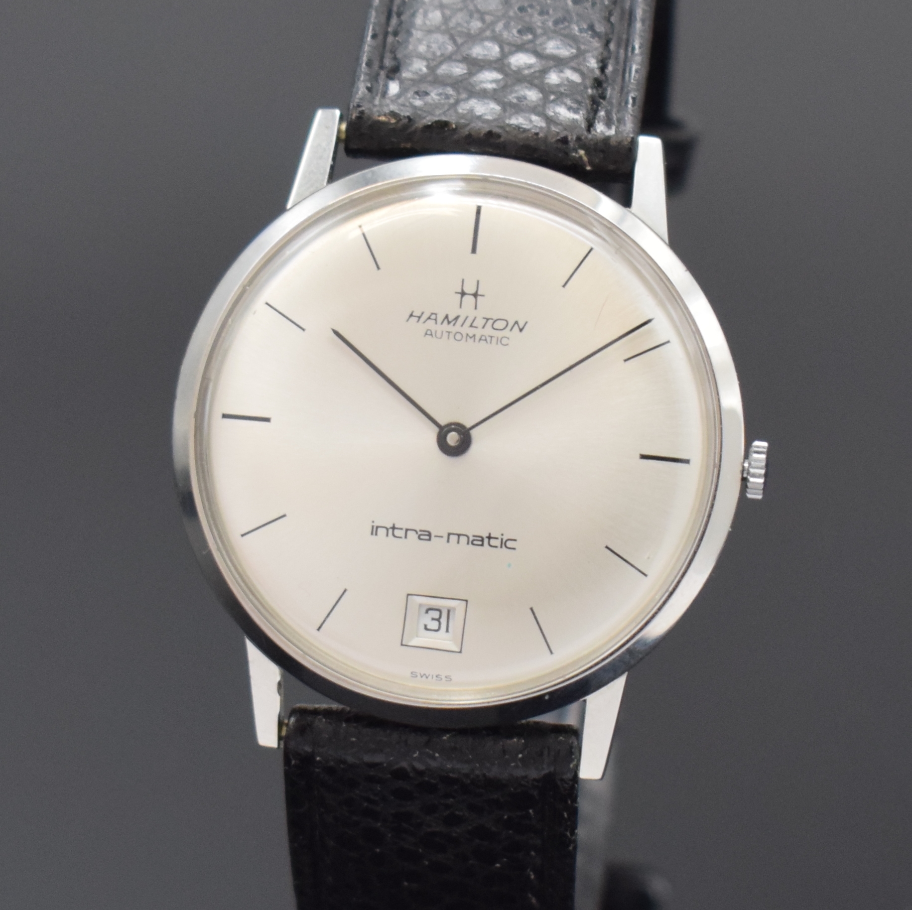 Detail a: HAMILTON Intra-Matic elegante Armbanduhr Referenz 92006 3 in Stahl, Schweiz um 1965, Automatik, 3-tlg. Geh., Boden u. Glasrand aufgedr., silb. ...