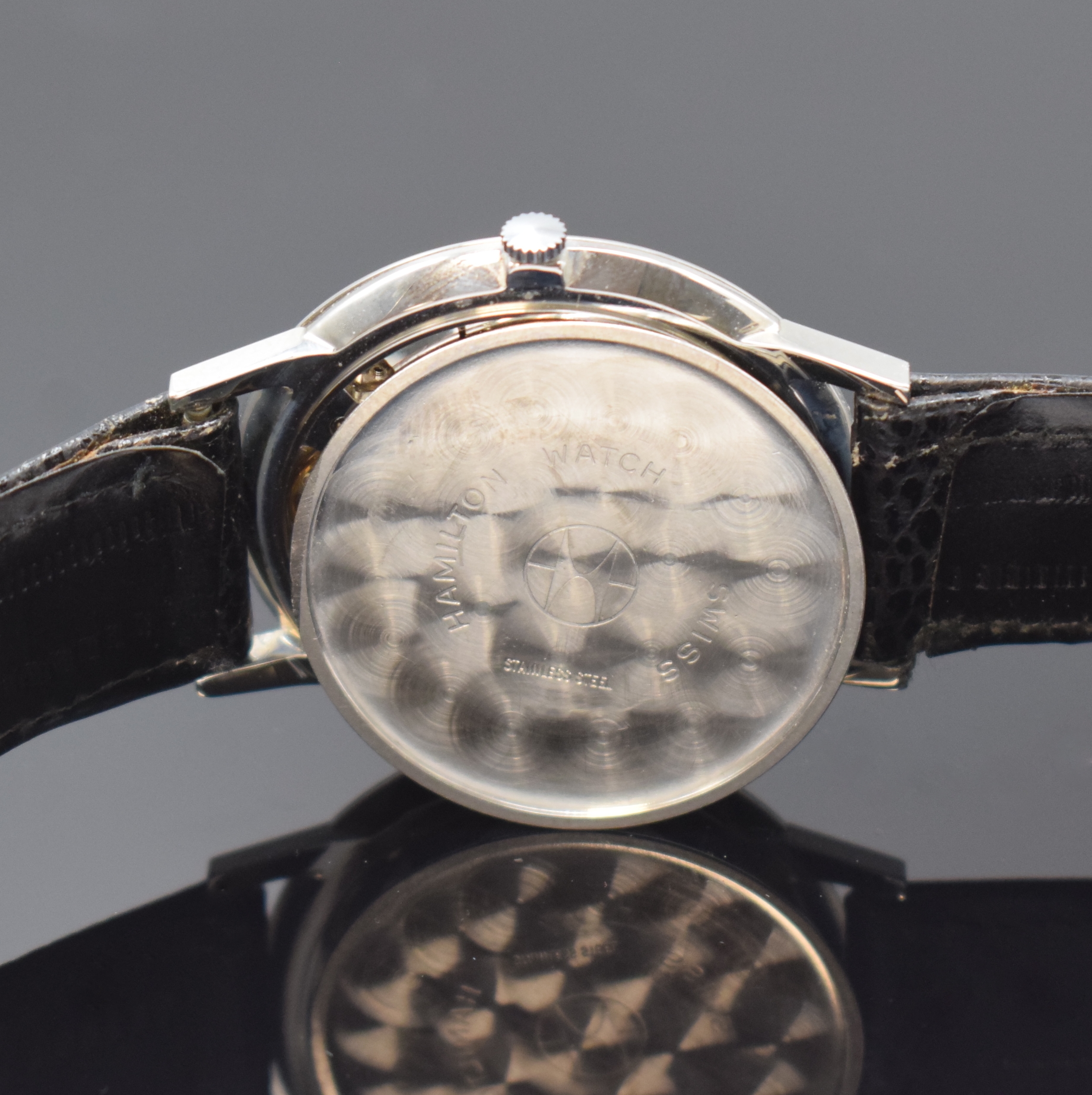 Detail e: HAMILTON Intra-Matic elegante Armbanduhr Referenz 92006 3 in Stahl, Schweiz um 1965, Automatik, 3-tlg. Geh., Boden u. Glasrand aufgedr., silb. ...