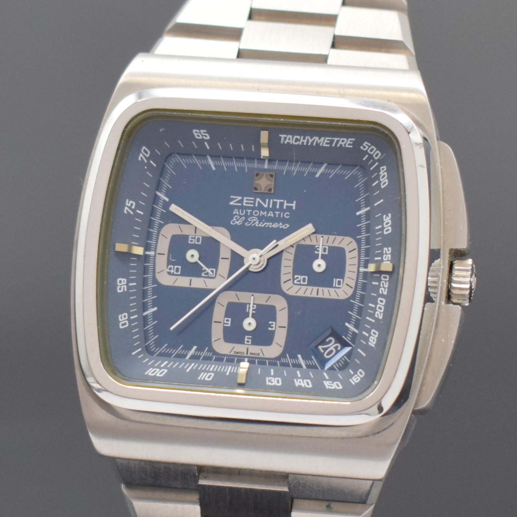 Detail a: ZENITH El Primero TV-Screen Armbandchronograph Referenz 01-0200-415 in Stahl mit Stahlband, Schweiz um 1975, Automatik, verschr. Geh. m. integr. ...