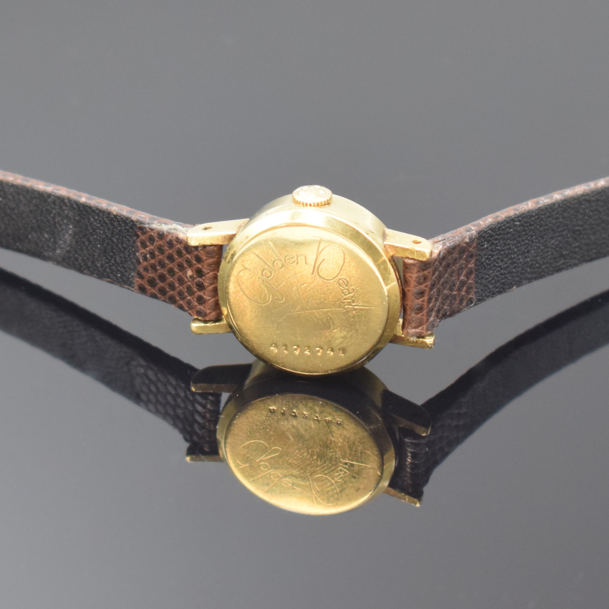 Detail c: ETERNA Golden Heart sehr kleine Damenarmbanduhr in GG 750/000, Schweiz um 1960, Automatik, 2-tlg. Geh., aufgedr. Boden bez. "Golden Heart", ...