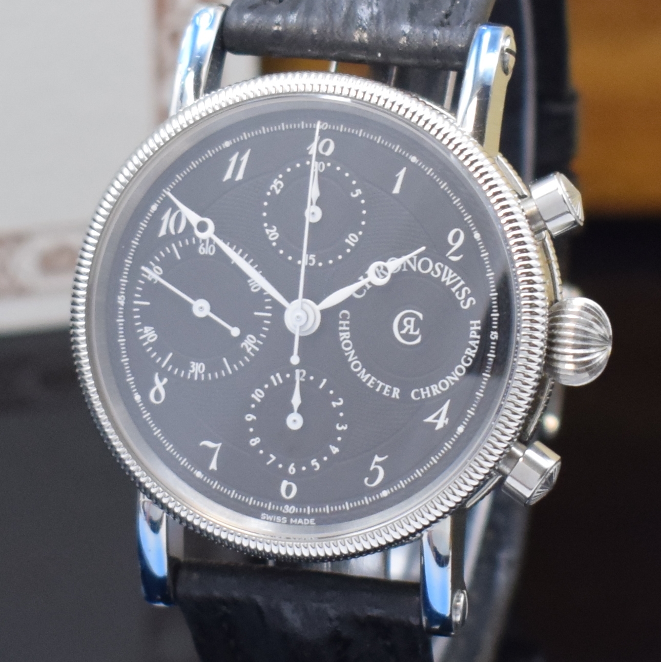 Detail a: CHRONOSWISS Chronometer Chronograph Armbanduhr Referenz CH 7523 in Stahl, Schweiz um 2007, Automatik, beids. vergl. Geh., Boden verschr., orig. ...