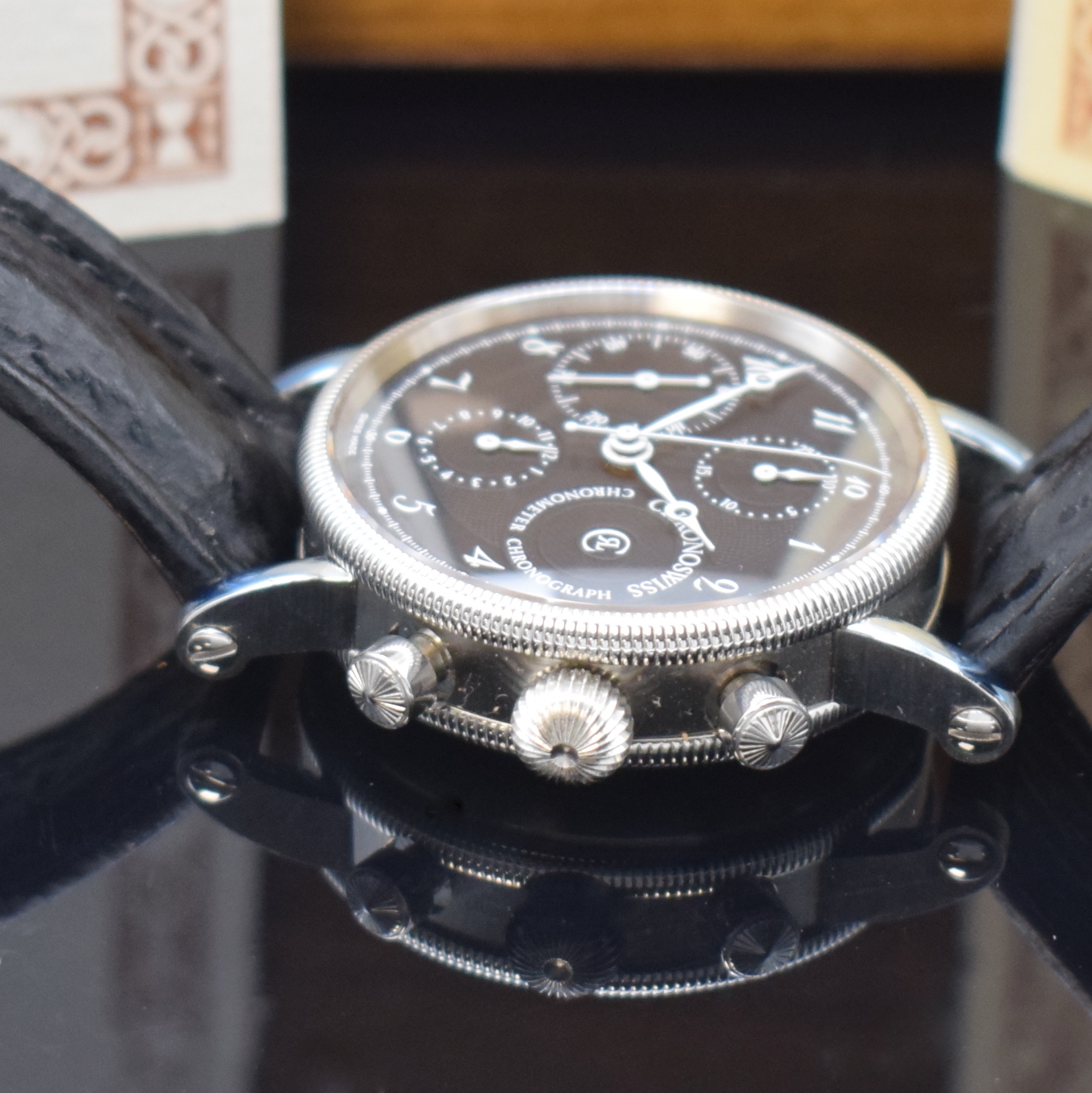 Detail c: CHRONOSWISS Chronometer Chronograph Armbanduhr Referenz CH 7523 in Stahl, Schweiz um 2007, Automatik, beids. vergl. Geh., Boden verschr., orig. ...