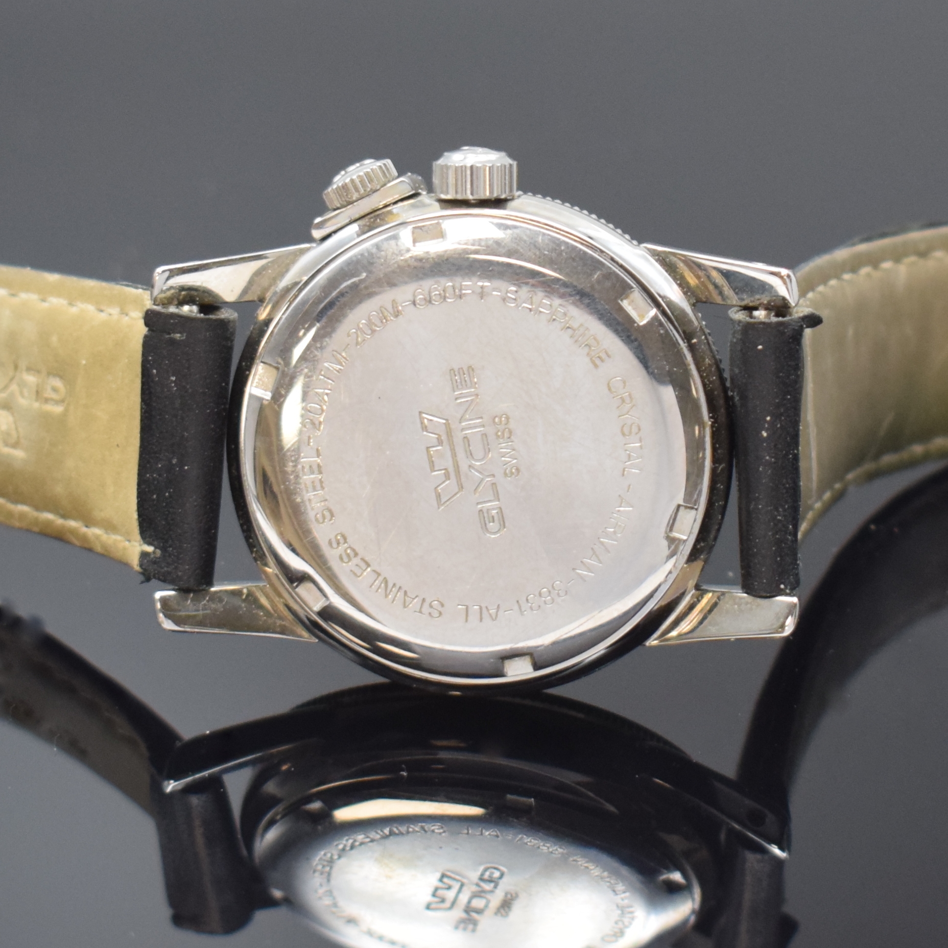 Detail d: GLYCINE Herrenarmbanduhr Modell Airman World Timer Referenz 3831, Automatik, Schweiz um 2000, Edelstahlgeh. inkl. orig. Lederband (zu ers.) m. orig. ...