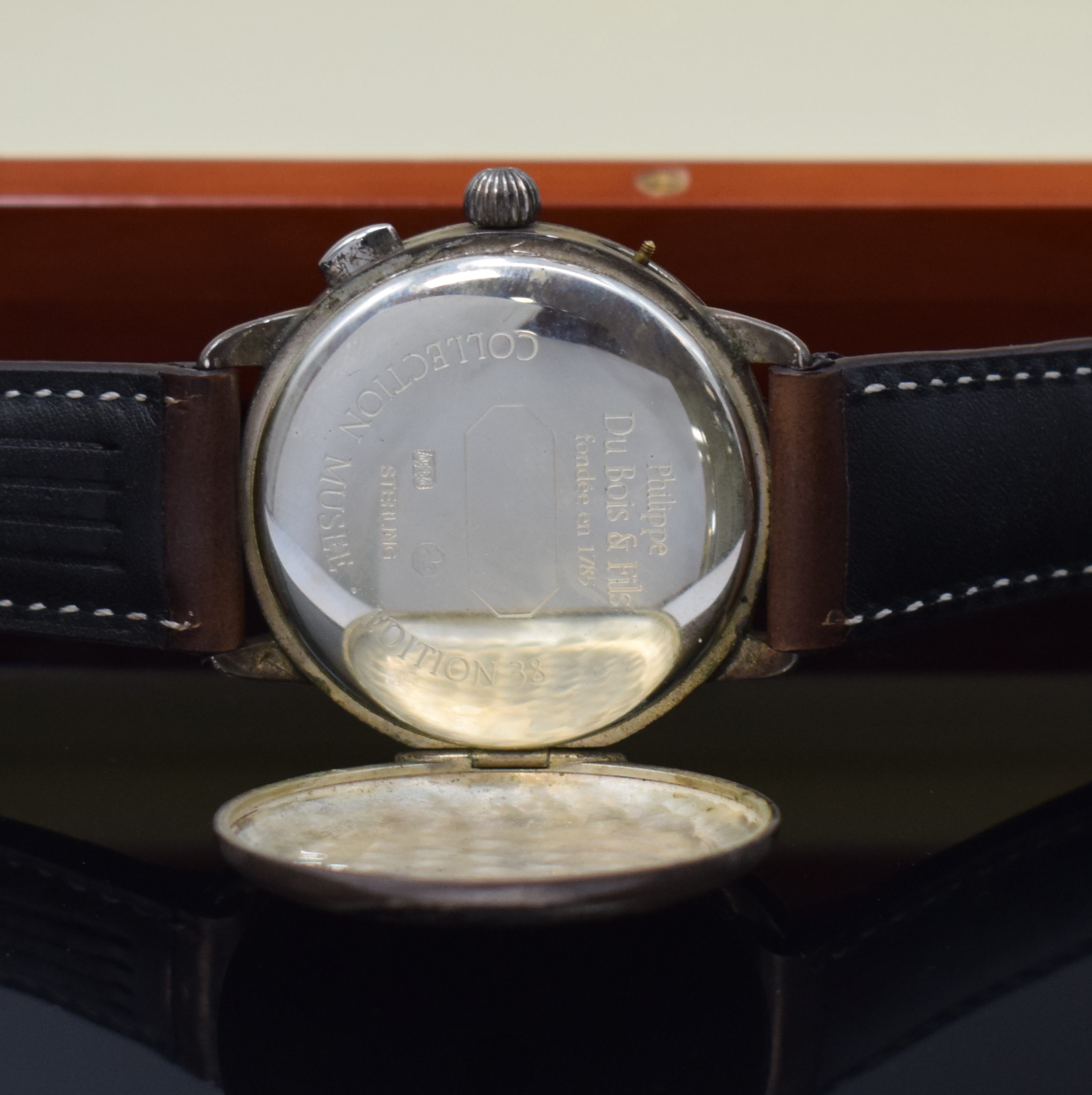 Detail f: DUBOIS Armbandchronograph in 925er Silber, Automatik, Schweiz 1990er Jahre, Geh. angel., Scharnierboden, Glasrand und Cuv. aufgedr., emailfarb. ...