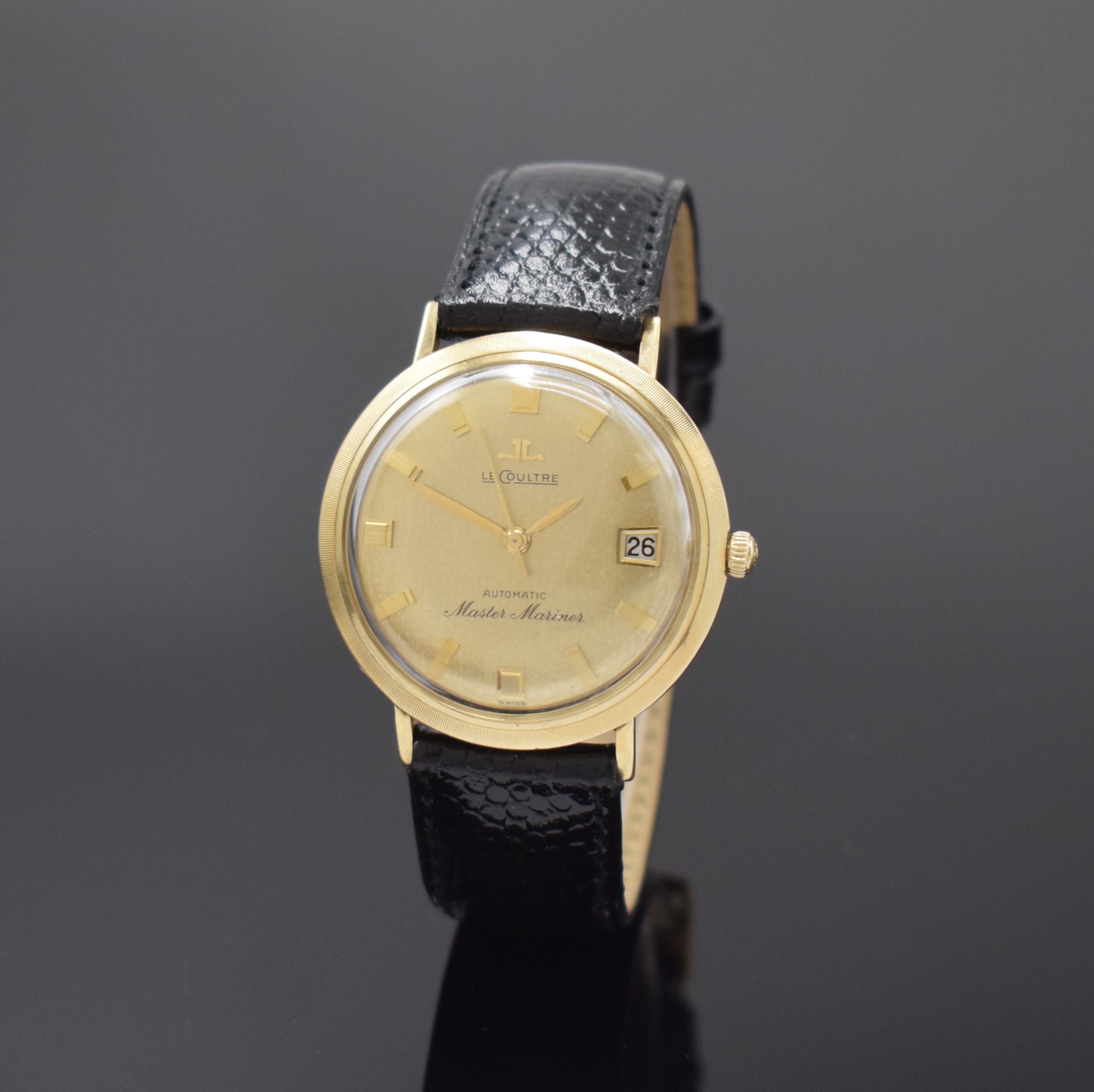 LeCoultre Herrenarmbanduhr Modell Master Mariner Referenz 600 - 907, Schweiz / USA um 1950, Automatik, GG 585/000 Einschalengeh., gold. Zifferbl. m. ...