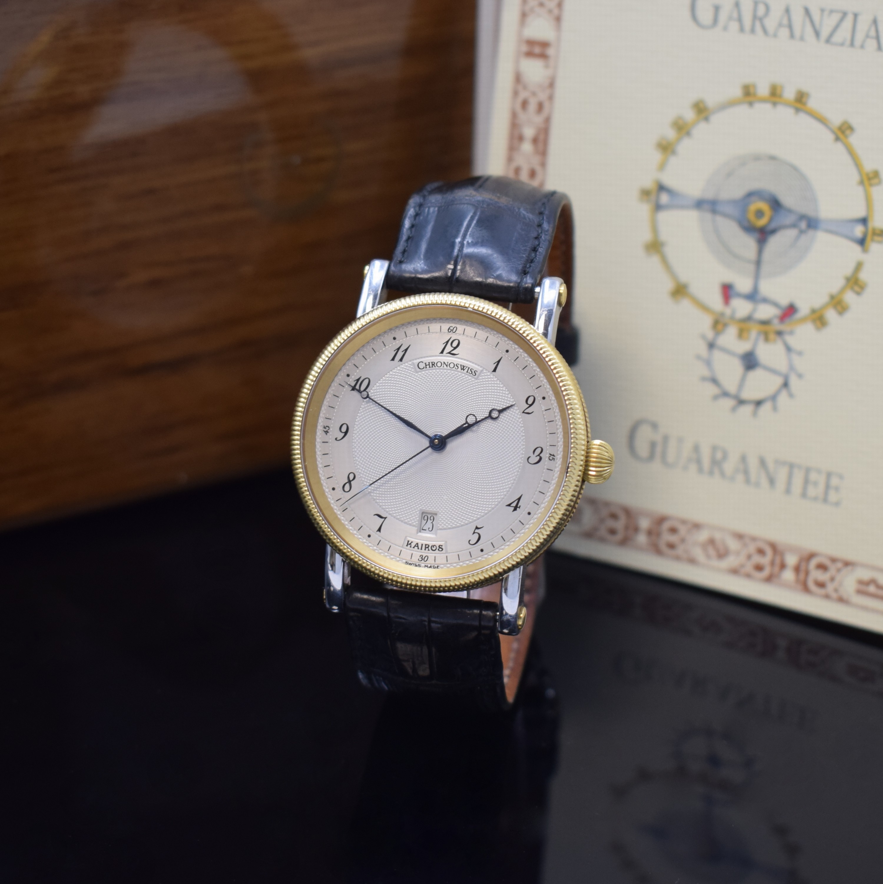 CHRONOSWISS Herrenarmbanduhr Kairos in Edelstahl/Gold Referenz CH 2822, Schweiz um 2000, Automatik, beids. vergl. Gehäuse, Boden geschr., silb., im ...