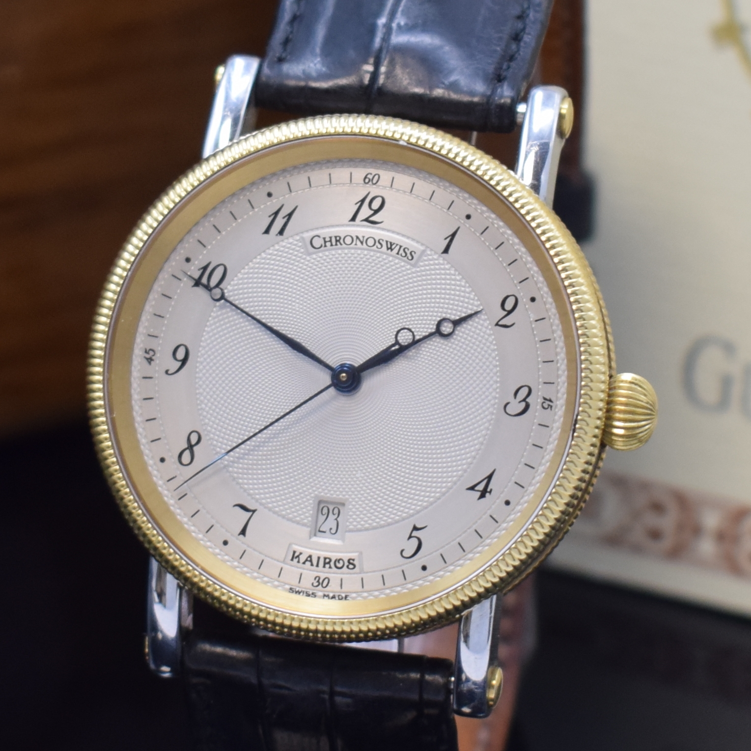 Detail a: CHRONOSWISS Herrenarmbanduhr Kairos in Edelstahl/Gold Referenz CH 2822, Schweiz um 2000, Automatik, beids. vergl. Gehäuse, Boden geschr., silb., im ...
