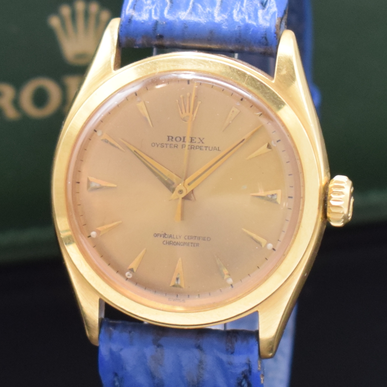 Detail a: ROLEX Oyster Perpetual Chronometer Herrenarmbanduhr in GG 750/000 Referenz 6085, Automatik, Schweiz um 1951, Boden und Krone verschr., ab Herst. ...