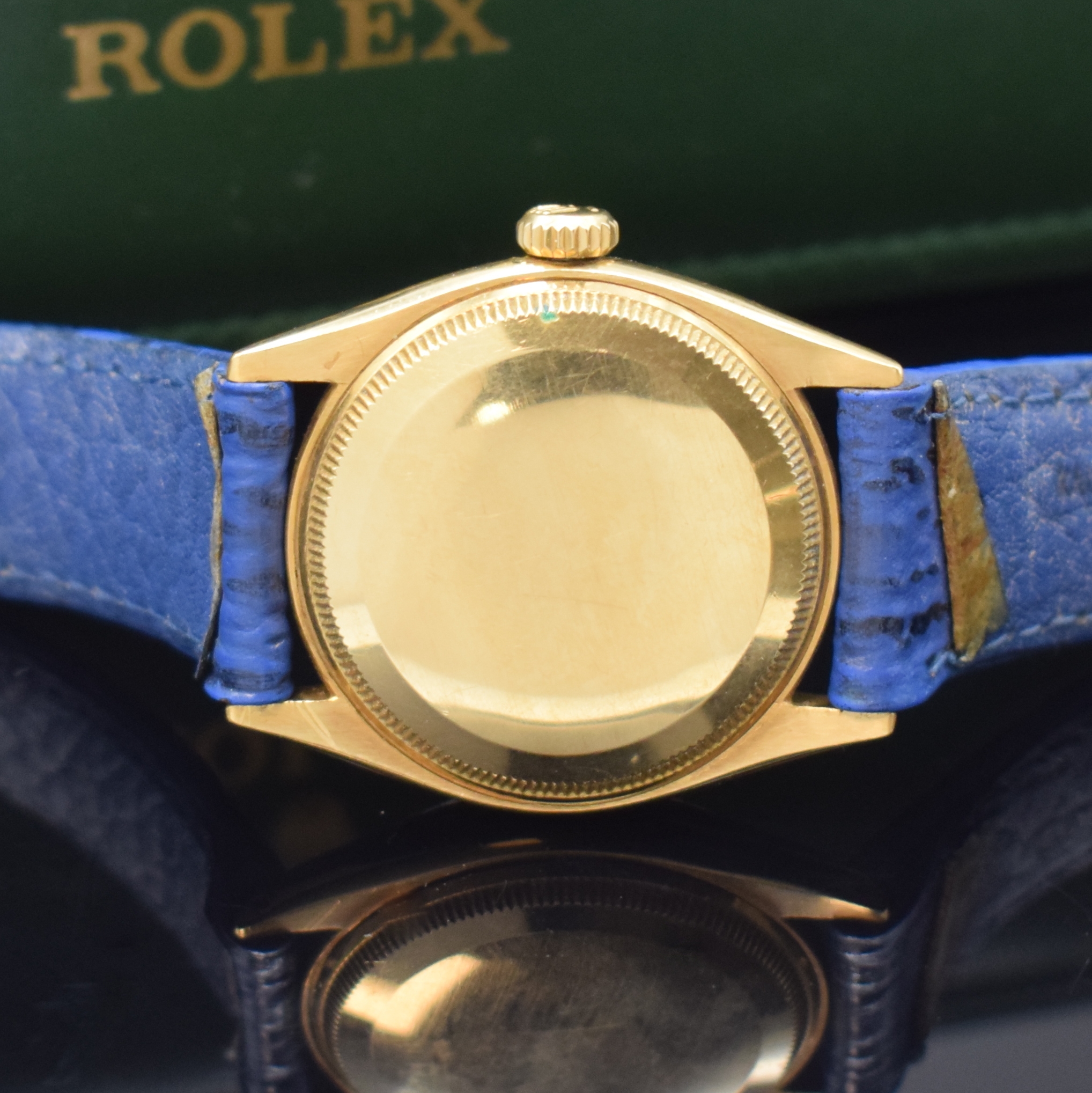 Detail e: ROLEX Oyster Perpetual Chronometer Herrenarmbanduhr in GG 750/000 Referenz 6085, Automatik, Schweiz um 1951, Boden und Krone verschr., ab Herst. ...