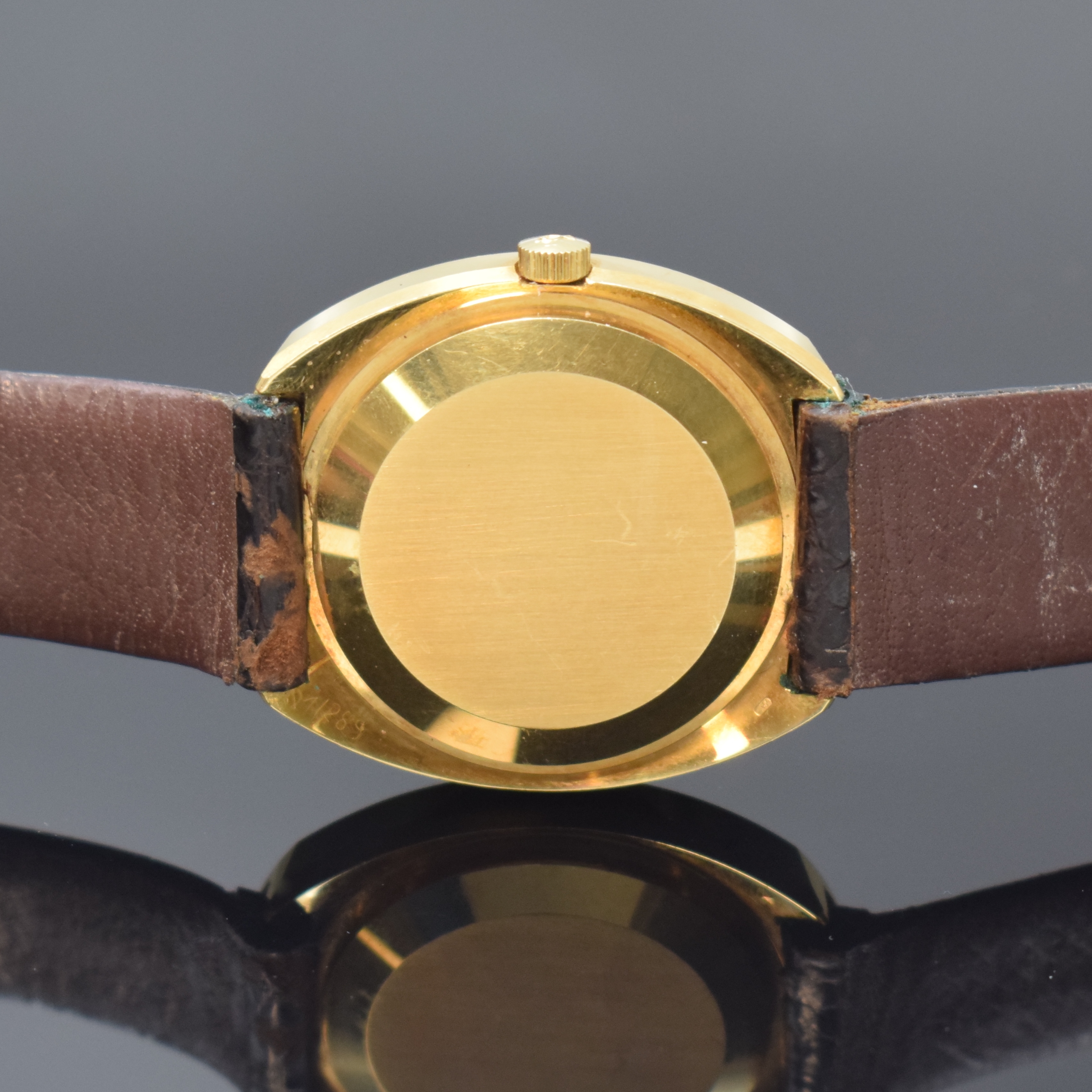 Detail d: IWC seltene Herrenarmbanduhr in GG 750/000 Referenz R815A, Schweiz um 1970, Automatik, massives Monocoque-Geh. inkl. orig. Lederband (zu ers.) m. ...