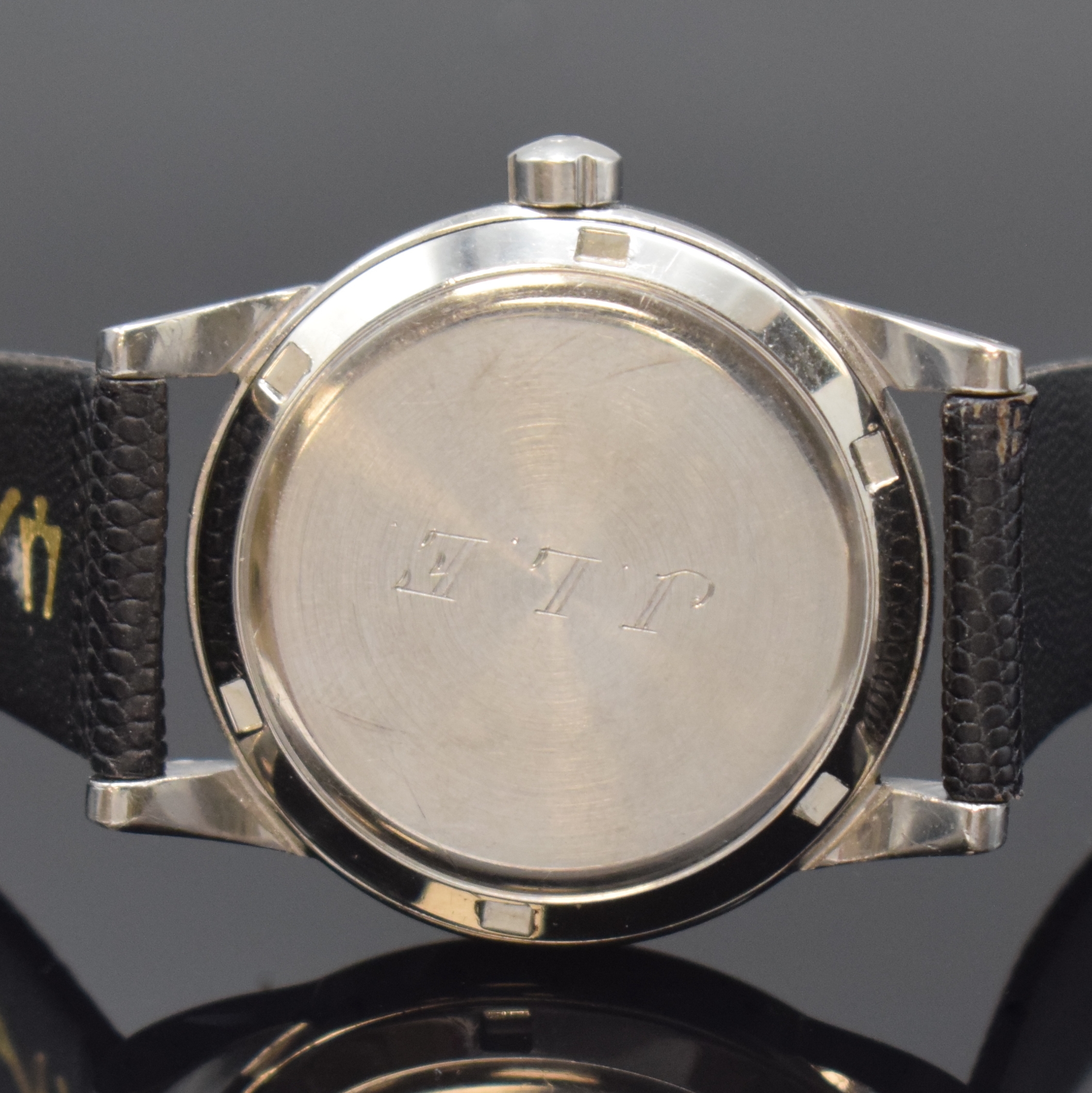 Detail c: OMEGA seltene Herrenarmbanduhr mit Hammerautomatik Referenz 2576-11, Schweiz um 1947, 2-teil. Edelstahlgeh., verschr. Boden m. Eigentümergravur, ...