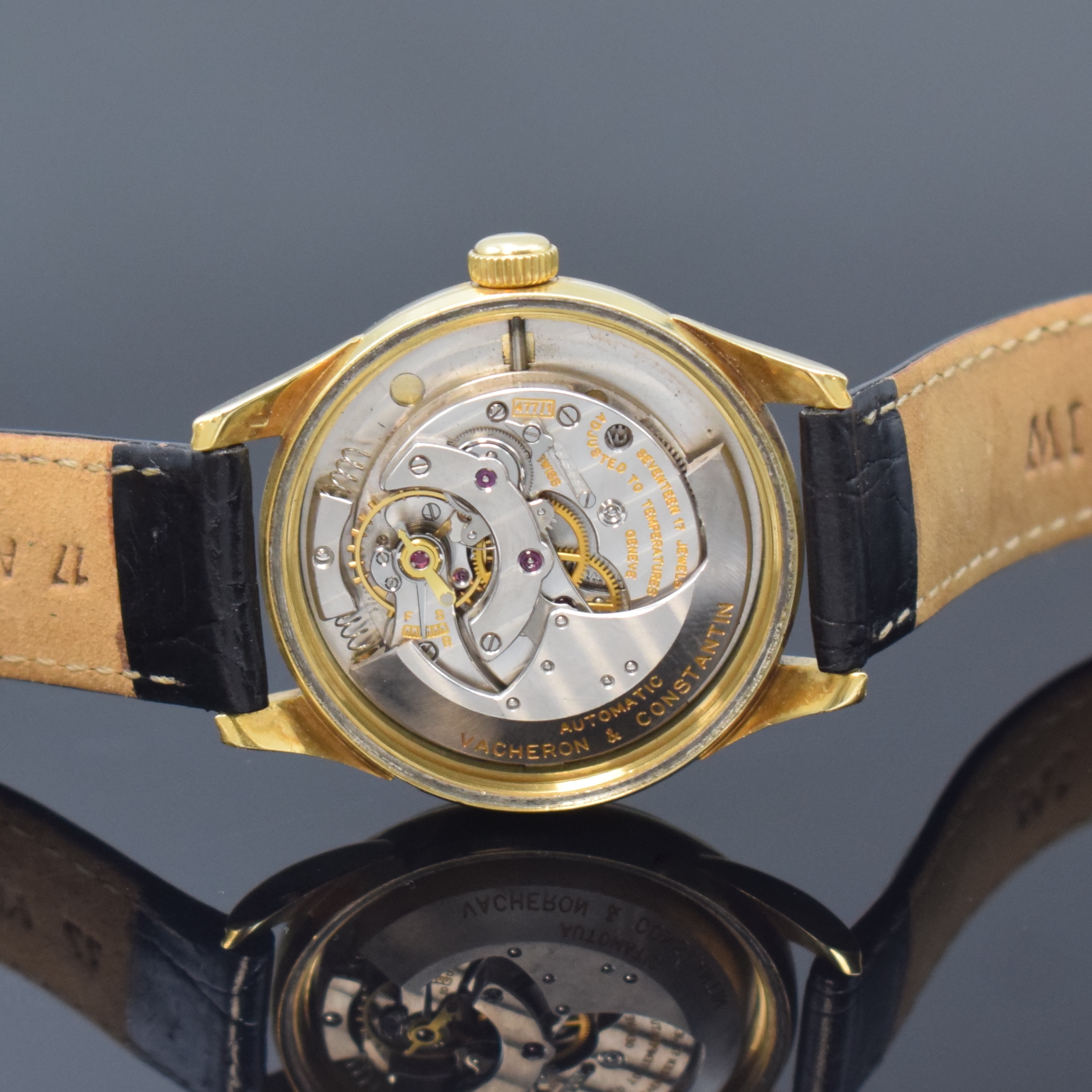 Detail d: VACHERON & CONSTANTIN feine Herrenarmbanduhr in GG 750/000 mit Hammerautomatik, Schweiz um 1950, Automatik, verschr. 2-teil.-Geh., ausgef. Bandanst., ...