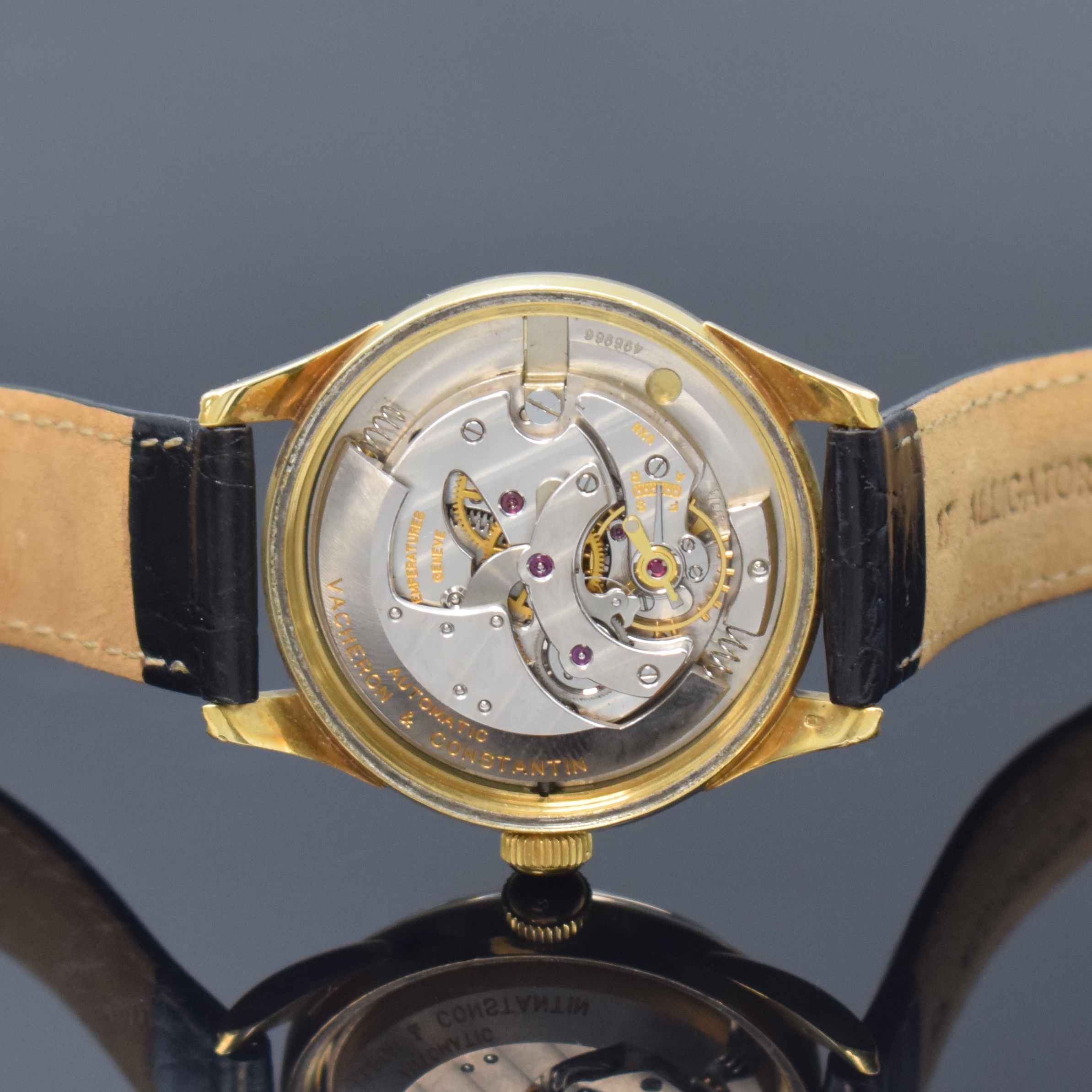 Detail e: VACHERON & CONSTANTIN feine Herrenarmbanduhr in GG 750/000 mit Hammerautomatik, Schweiz um 1950, Automatik, verschr. 2-teil.-Geh., ausgef. Bandanst., ...