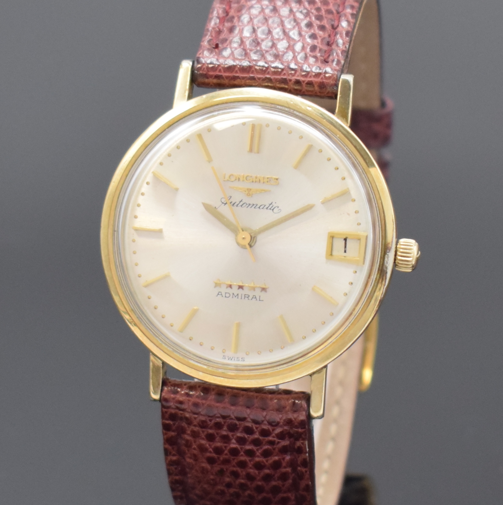 Detail a: LONGINES Herrenarmbanduhr Serie ADMIRAL 5- Stars, Schweiz / USA 1960er Jahre, Automatik, GG-Filled, Einschalengeh., vers. Blatt mit aufges. Indizes, ...