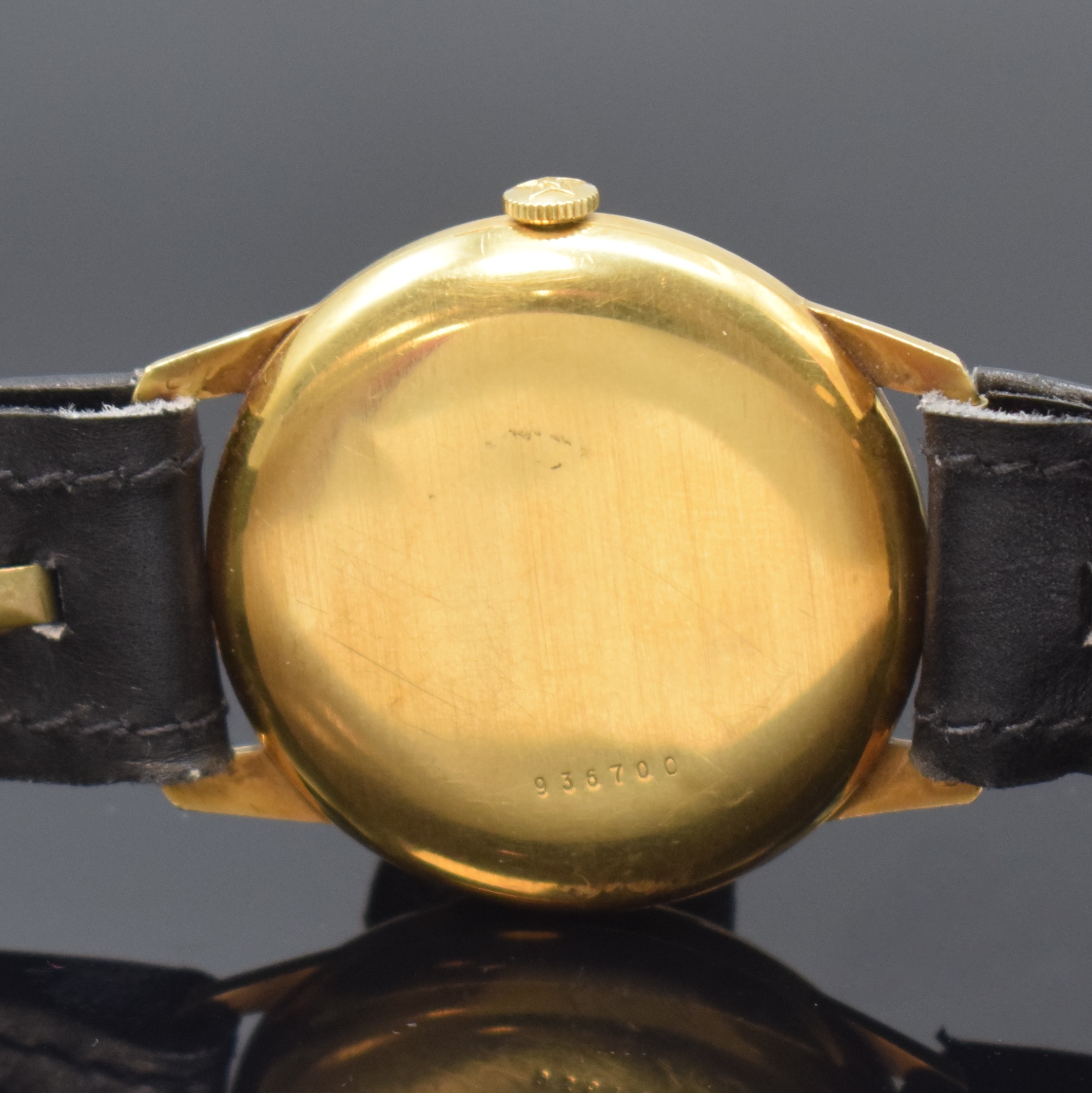 Detail c: ZENITH Herrenarmbanduhr in GG 750/000 mit Hammerautomatik Kaliber 133.8, Schweiz um 1959, 2-teil. Gehäuse, Boden aufgedr., orig. Krone, silb. ...