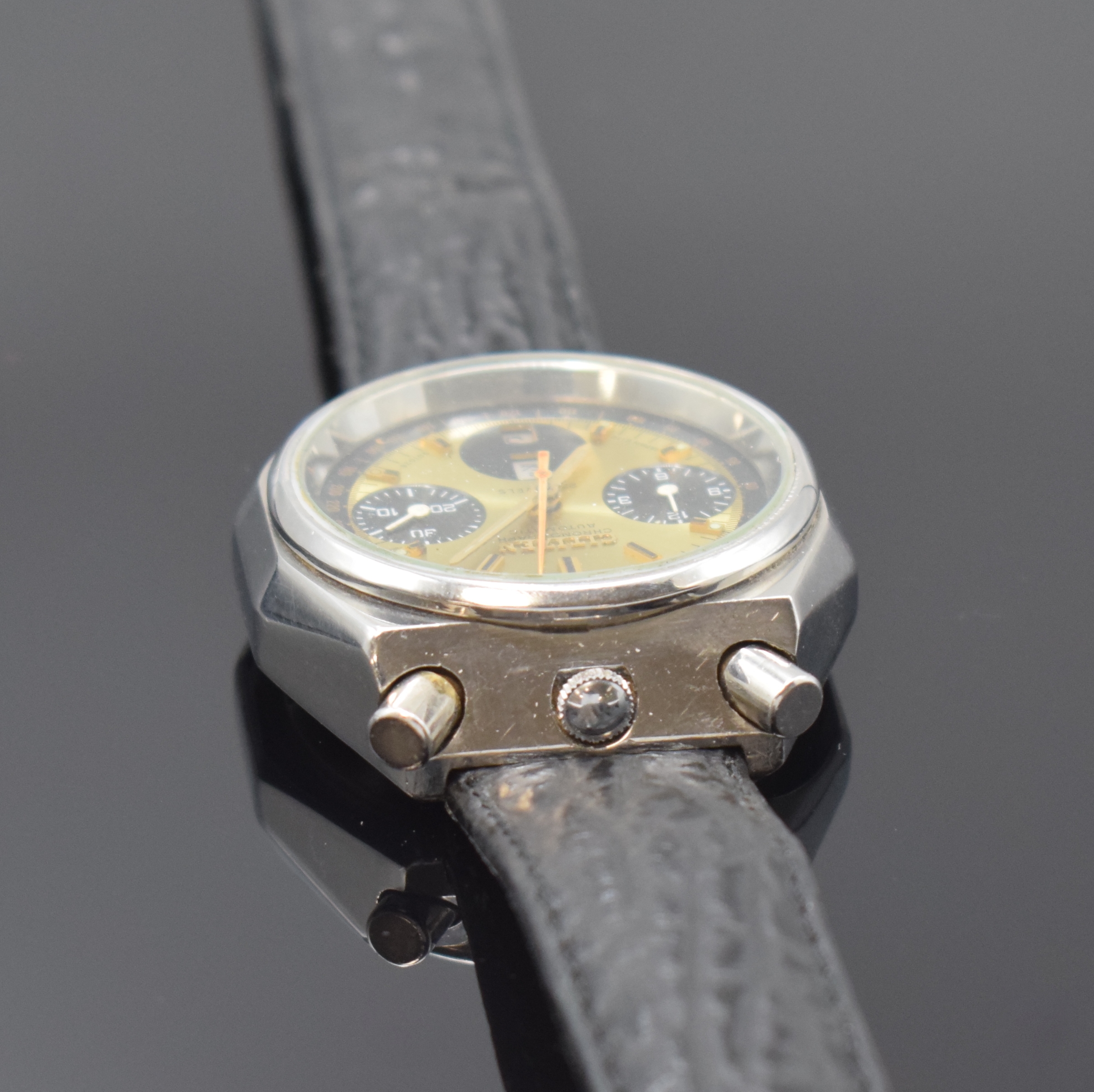 Detail b: CITIZEN Bullhead Armbandchronograph Referenz 4-901223 TA, Automatik, Japan um 1972, pultförmiges, mehrflächiges Edelstahlgeh., Boden verschr., ...