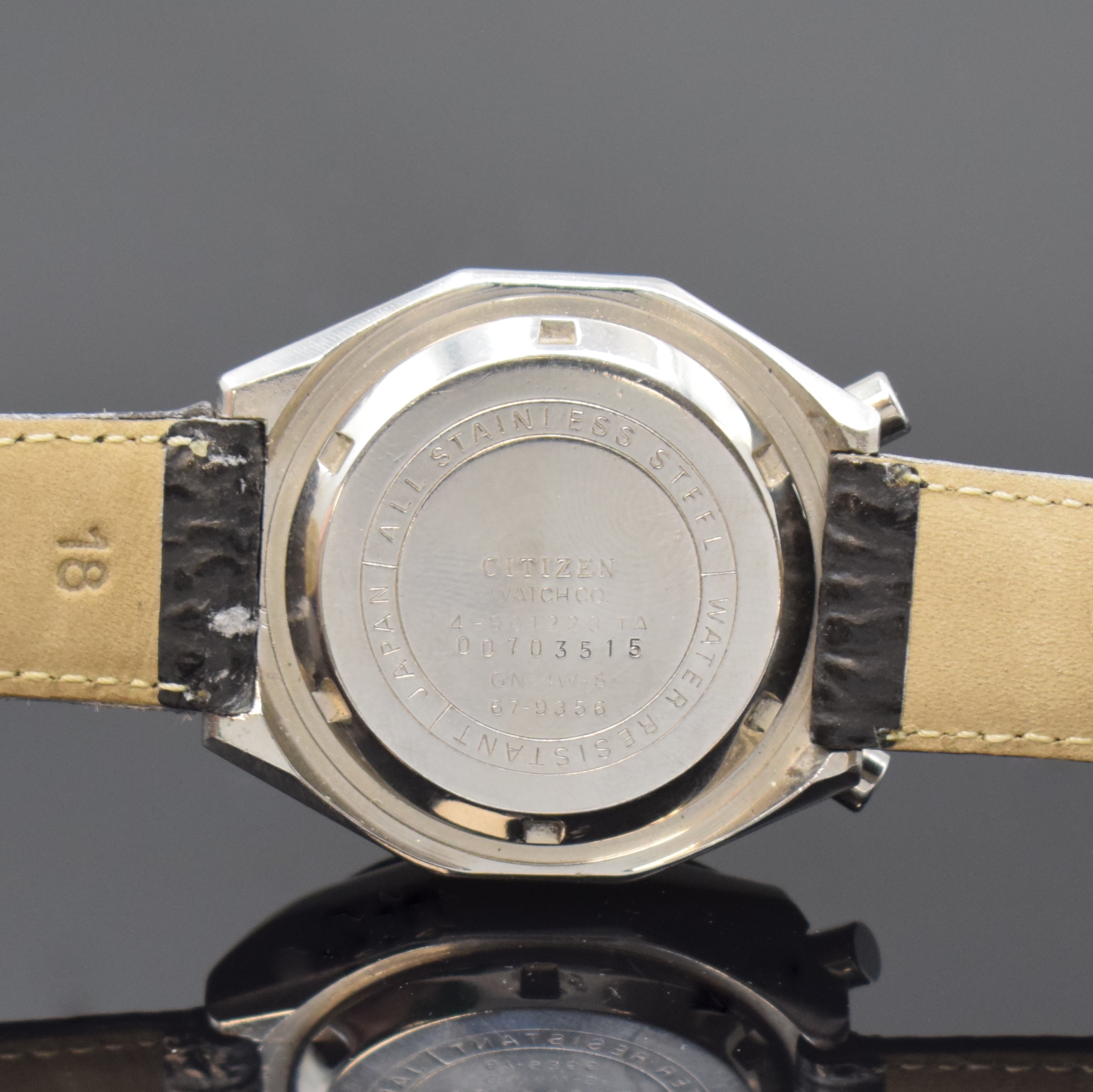 Detail c: CITIZEN Bullhead Armbandchronograph Referenz 4-901223 TA, Automatik, Japan um 1972, pultförmiges, mehrflächiges Edelstahlgeh., Boden verschr., ...