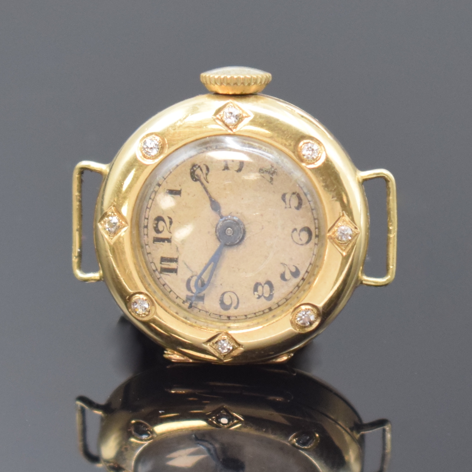 Detail c: GERSI Damenarmbanduhr und eine offene Damentaschenuhr mit Diamanten in GG 585/000,Schweiz um 1930, Handaufzug, 1) Gersi Armbanduhr mit Flexband in GG ...