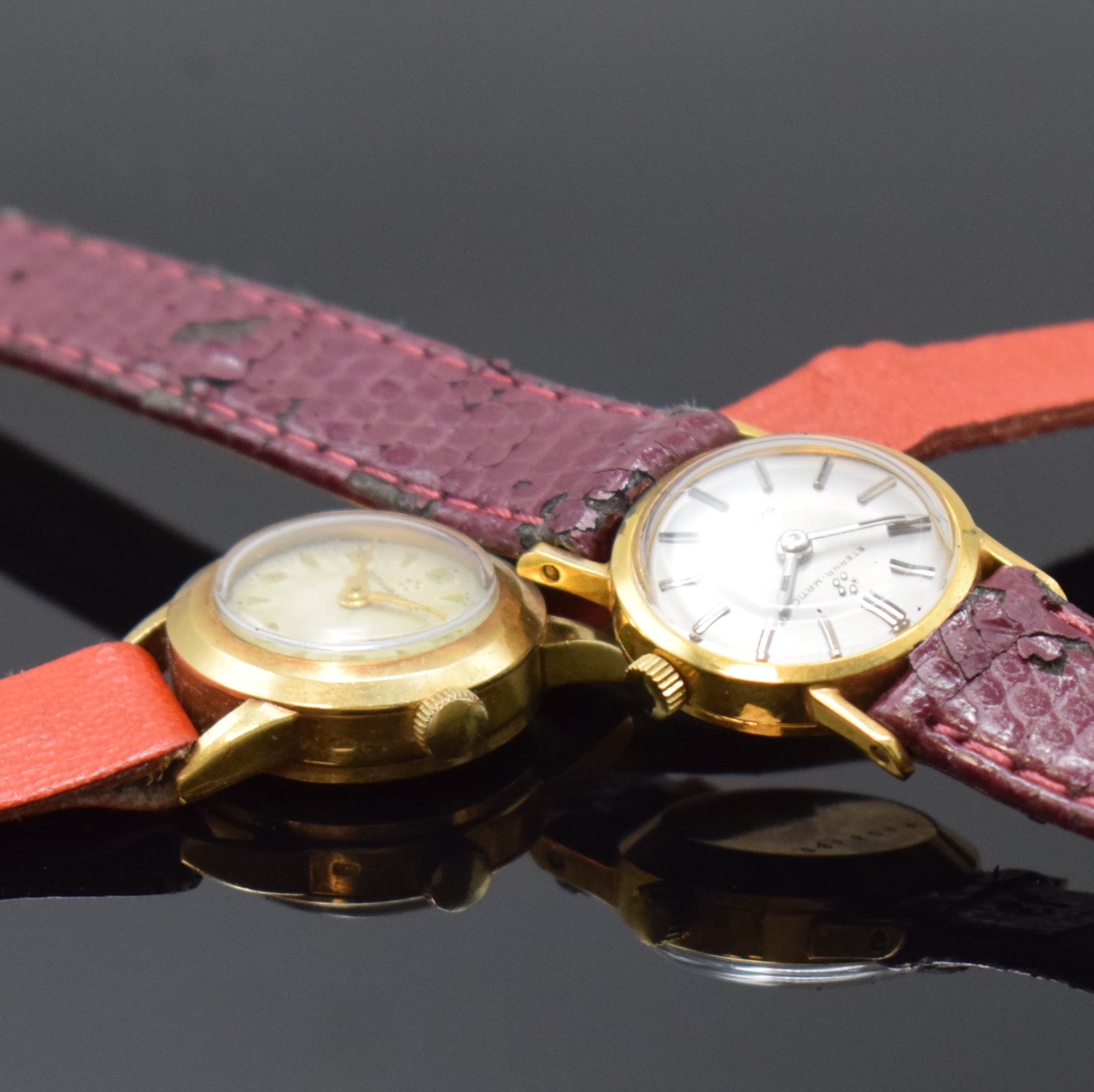 Detail a: Konvolut: 3 Eterna-Matic Armbanduhren in Gold, Schweiz / USA um 1960, 2 x GG 750/000, 1 X GG 585/000, 1 x bez. Golden Heart an verg. Flexband mit ...