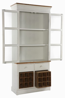 26901662a - Vitrinenschrank, Massivholz, z.T. Zirbelkiefer, weißer Schleiflack, 2 Schubladen, ...
