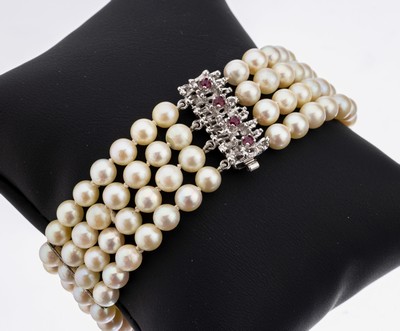 Image Zuchtperl-Armband mit 14 kt Gold Rubin- Schmuckschließe, WG 585/000, 4-rhg. ...