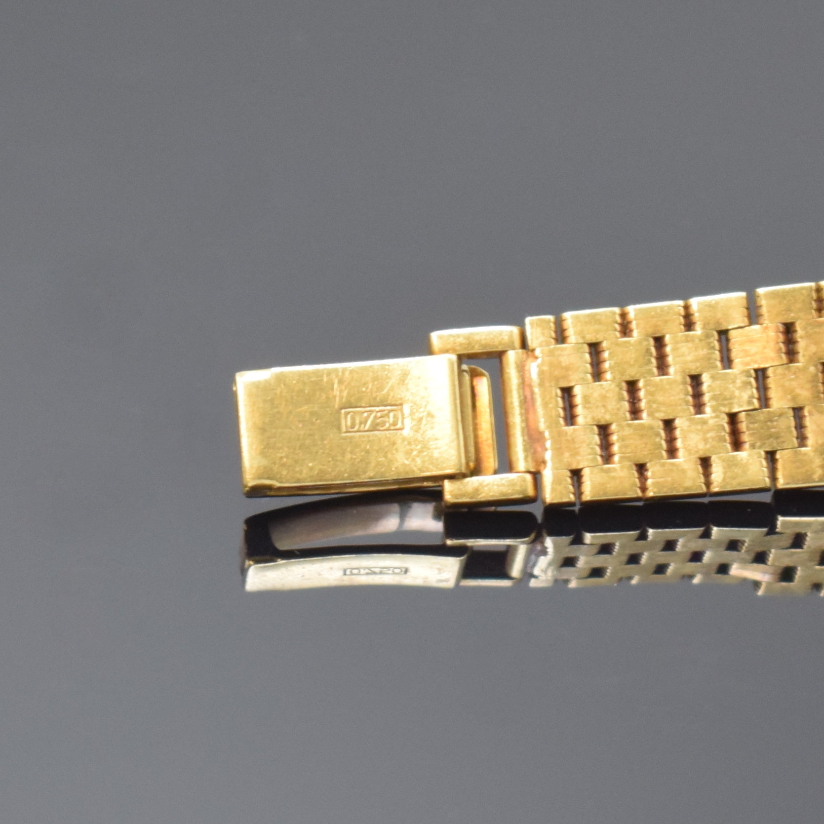 Detail b: ROXY Damenarmbanduhr in GG 750/000, Schweiz um 1970, Automatik, 2-teil. Geh. inkl. Gliederband, Boden aufgedr., gold. Zifferbl. m. aufgel. Indizes ...