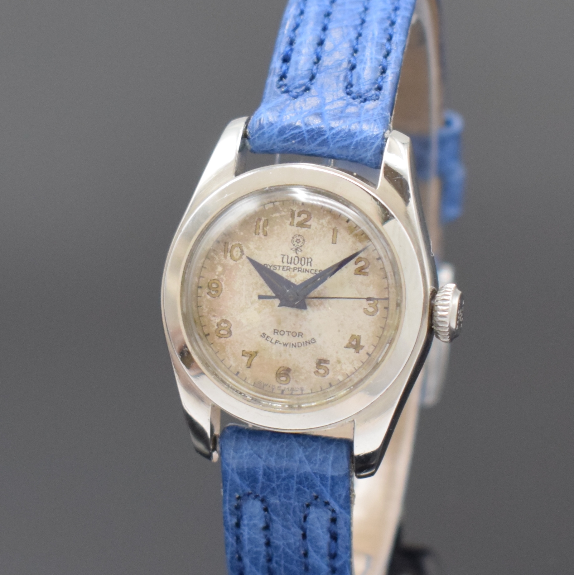 Detail a: TUDOR Oyster Princess Damenarmbanduhr in Stahl Referenz 7806, Schweiz um 1950, Automatik, verschr. Oystergeh., orig. verschr. Krone, silb. Zifferbl. ...