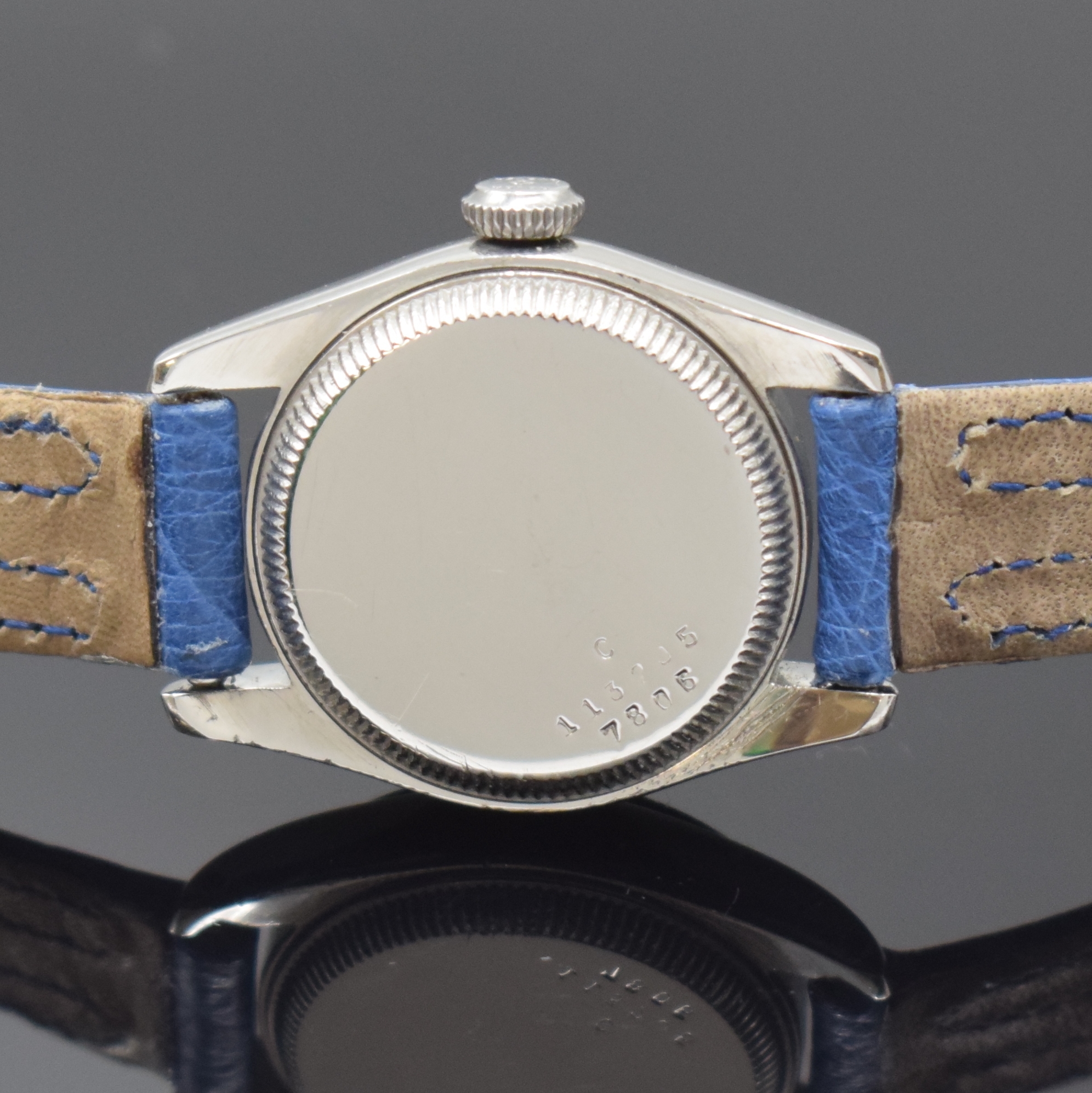 Detail c: TUDOR Oyster Princess Damenarmbanduhr in Stahl Referenz 7806, Schweiz um 1950, Automatik, verschr. Oystergeh., orig. verschr. Krone, silb. Zifferbl. ...