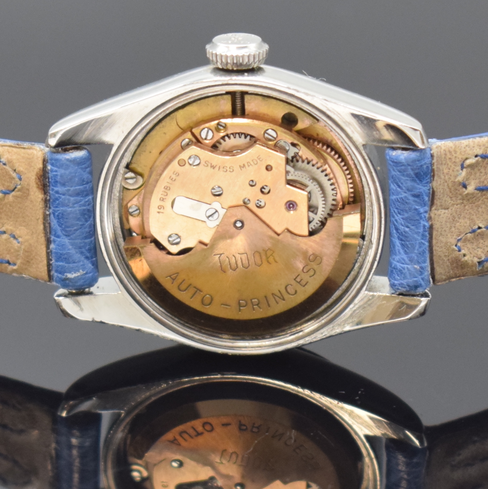 Detail d: TUDOR Oyster Princess Damenarmbanduhr in Stahl Referenz 7806, Schweiz um 1950, Automatik, verschr. Oystergeh., orig. verschr. Krone, silb. Zifferbl. ...