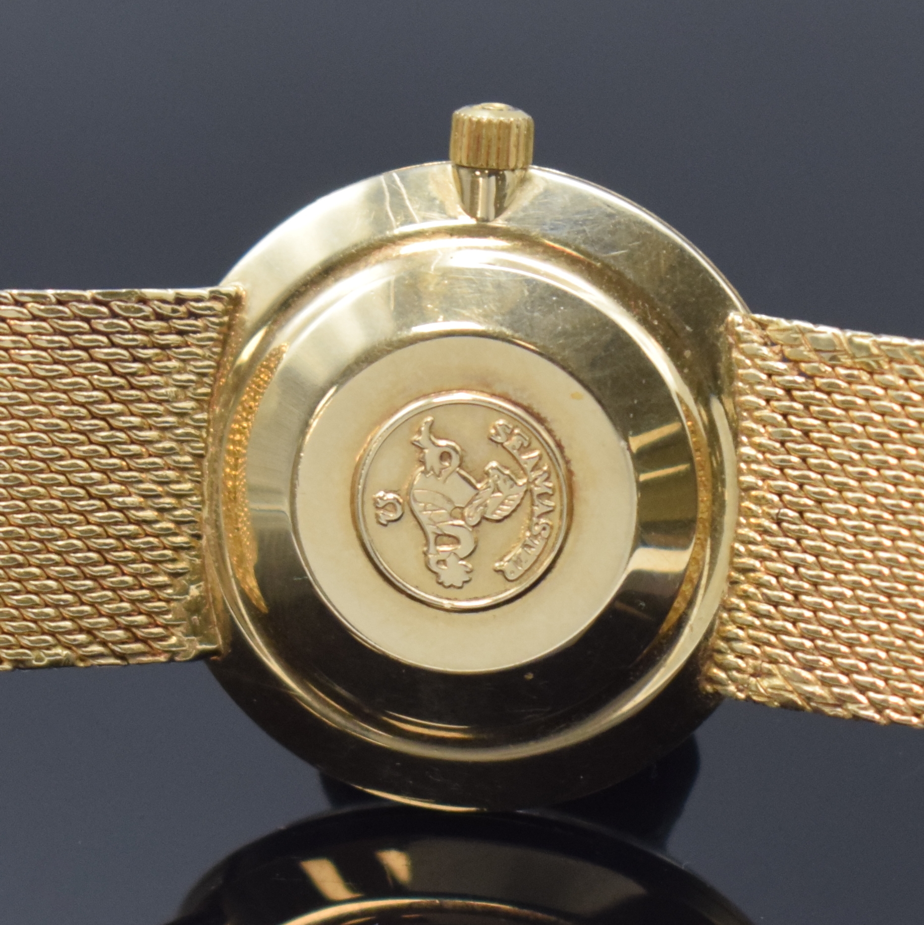 Detail e: OMEGA Seamaster De Ville Armbanduhr in GG 585/000, Schweiz/USA um 1964, Automatik, amerik. Monocoque-Geh., anges. Milanaiseband besch., silb. ...