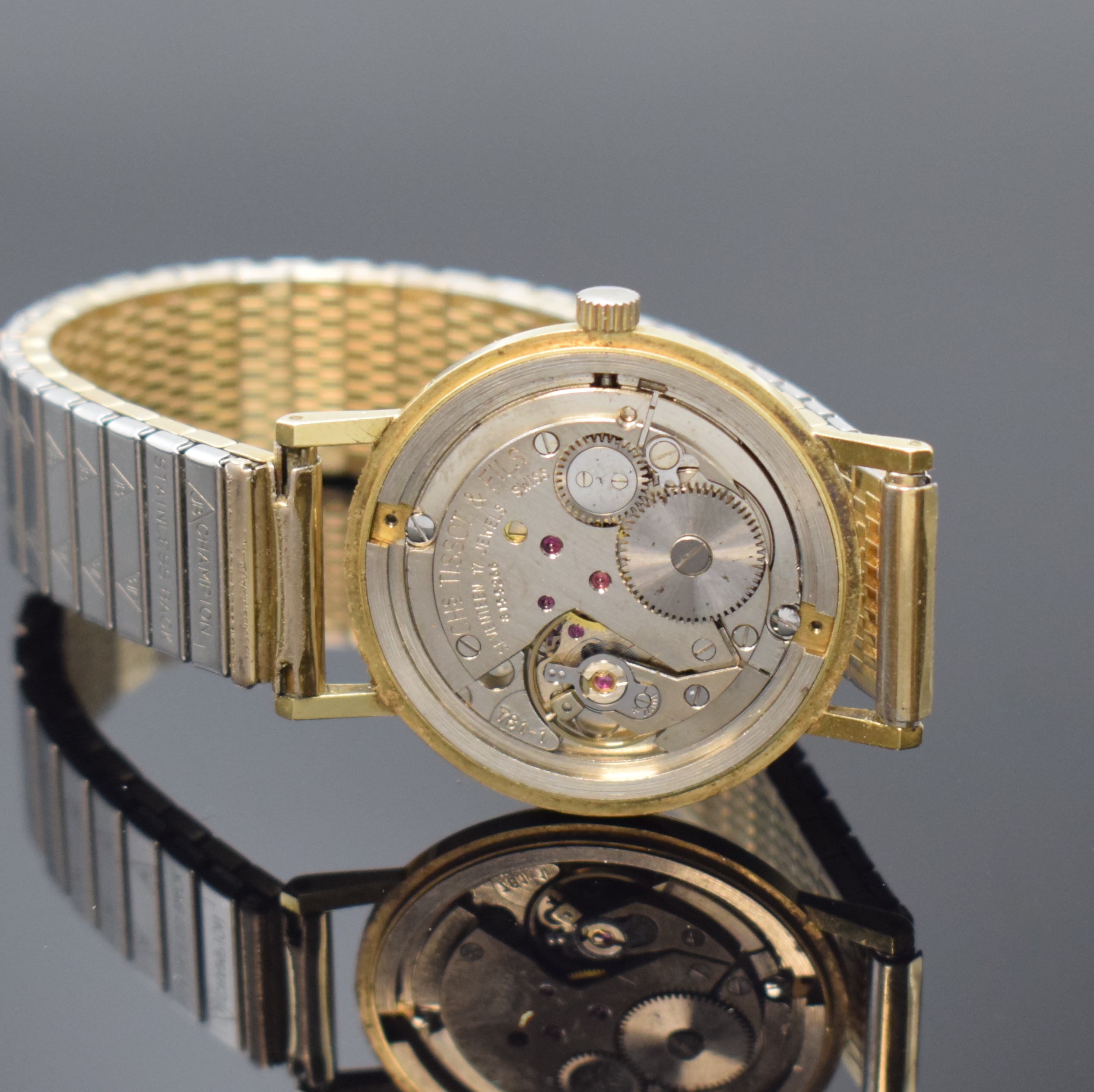 Detail f: Konvolut 2 Armbanduhren in GG 585/000 Schweiz um 1970, Automatik/Handaufzug, 2-tlg. Geh., Böden aufgedr., 1) TISSOT, Widmungsgrav. auf Boden, gold. ...
