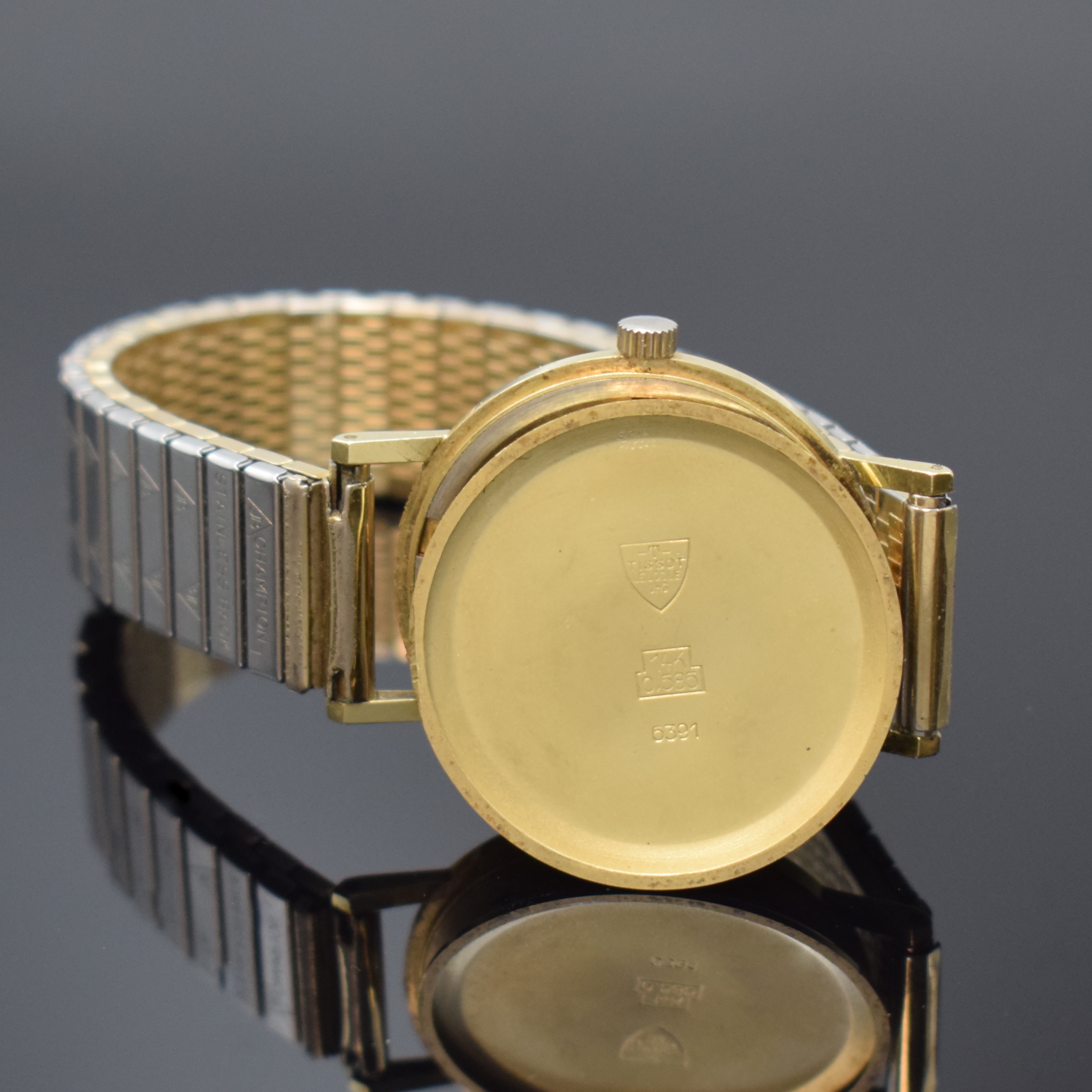 Detail g: Konvolut 2 Armbanduhren in GG 585/000 Schweiz um 1970, Automatik/Handaufzug, 2-tlg. Geh., Böden aufgedr., 1) TISSOT, Widmungsgrav. auf Boden, gold. ...