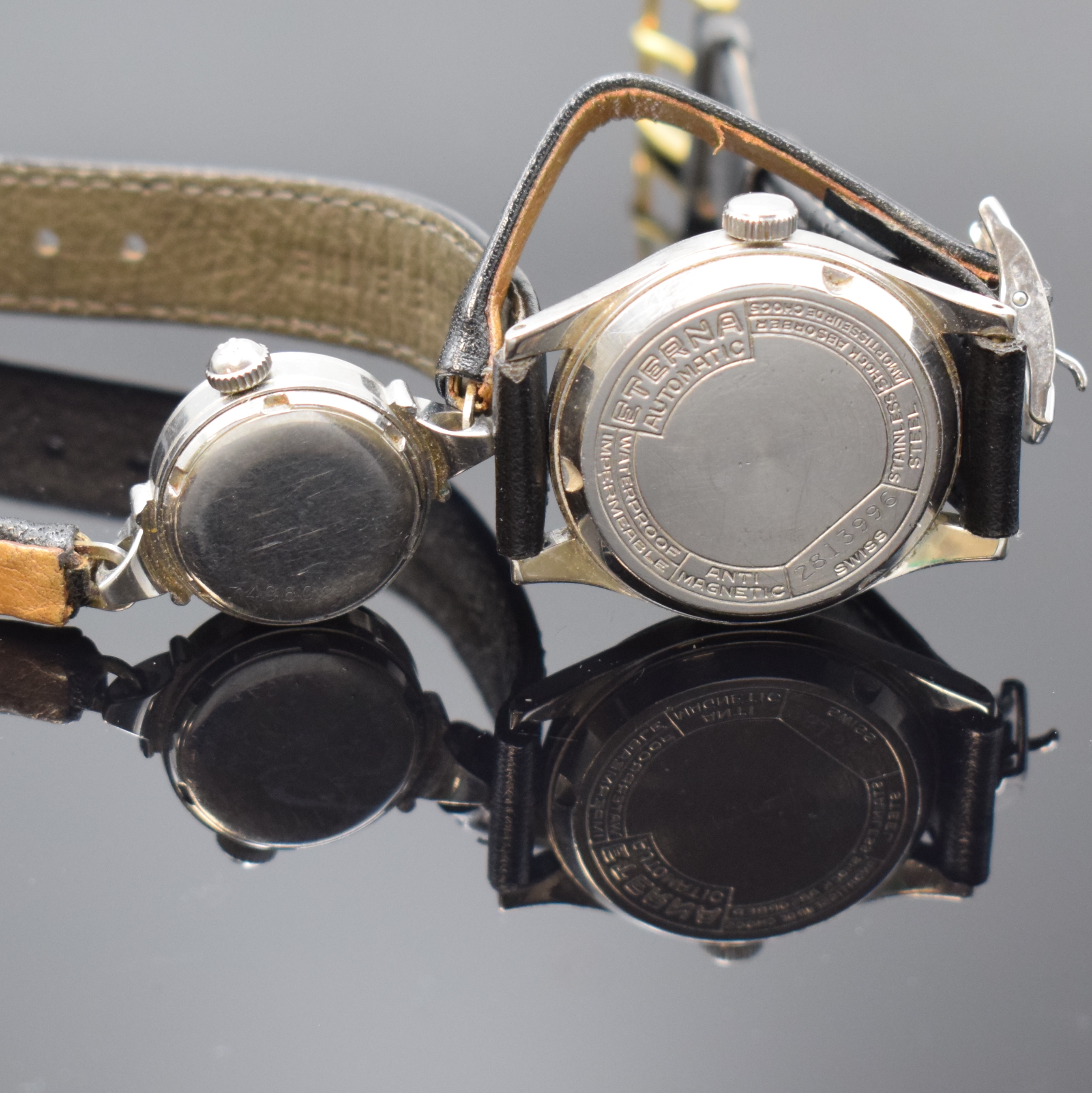 Detail c: ETERNA 6 Armbanduhren in Stahl, Schweiz ca. 1940-1965, Automatik, 3 Herrenuhren, 3 Damenuhren, 5 verschr. Geh., silb./schwarz. Zifferblätter ...