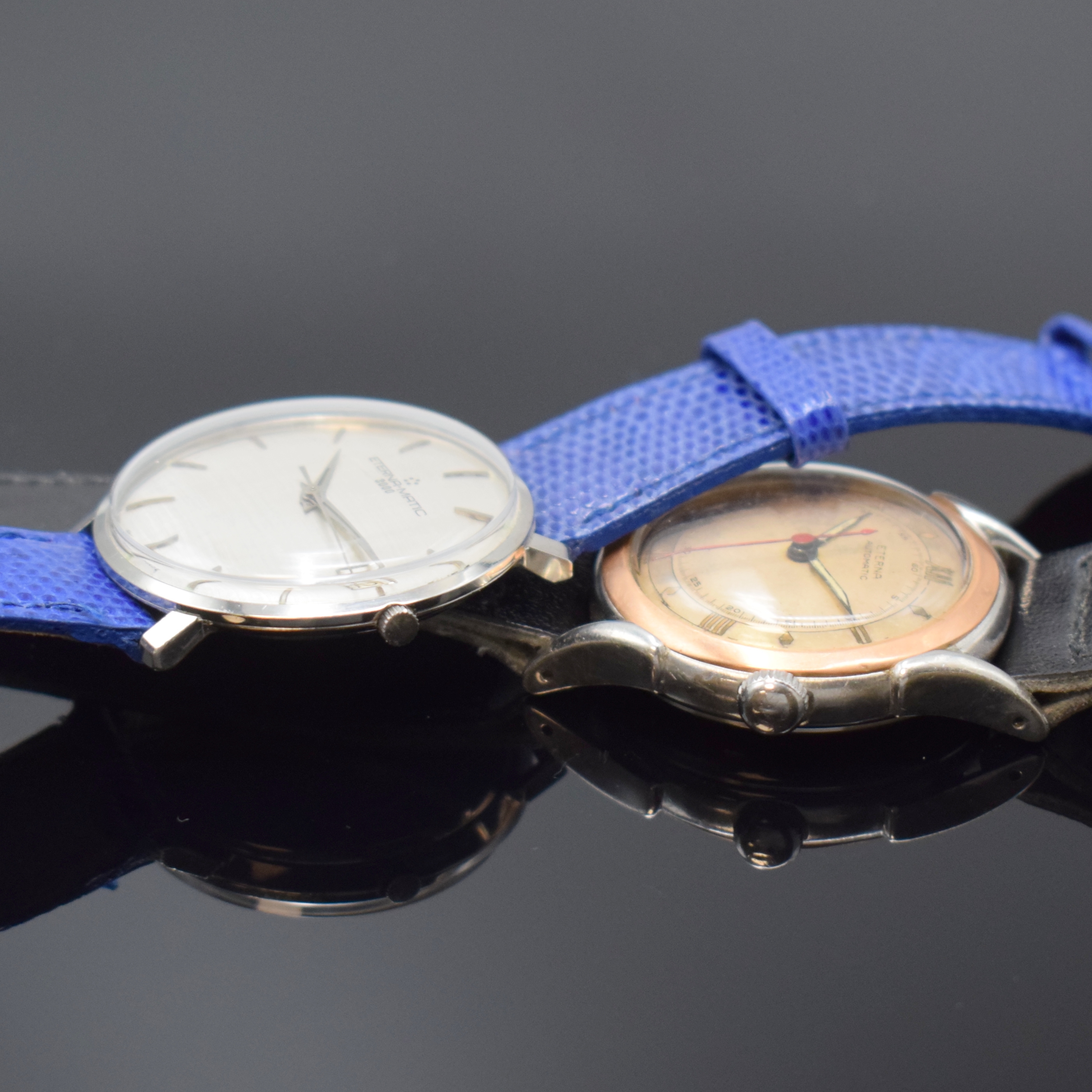 Detail d: ETERNA 6 Armbanduhren in Stahl, Schweiz ca. 1940-1965, Automatik, 3 Herrenuhren, 3 Damenuhren, 5 verschr. Geh., silb./schwarz. Zifferblätter ...