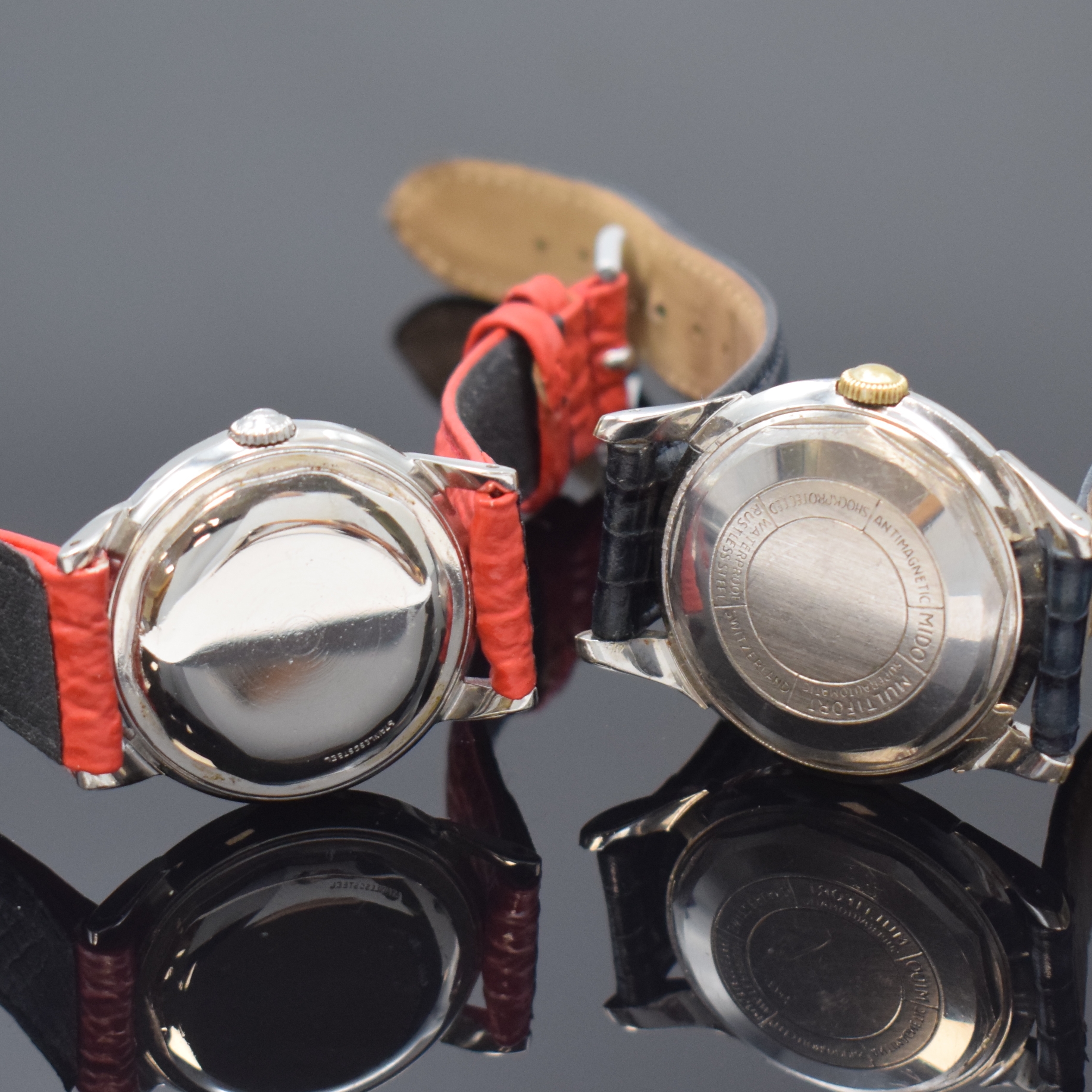 Detail d: MIDO / MOVADO je 2 Armbanduhren in Stahl und Stahl/Gold, Schweiz ca. 1945 - 1960, Automatik, verschr. Geh., silb. Zifferbl. pat./fl., 2 x Movado im ...