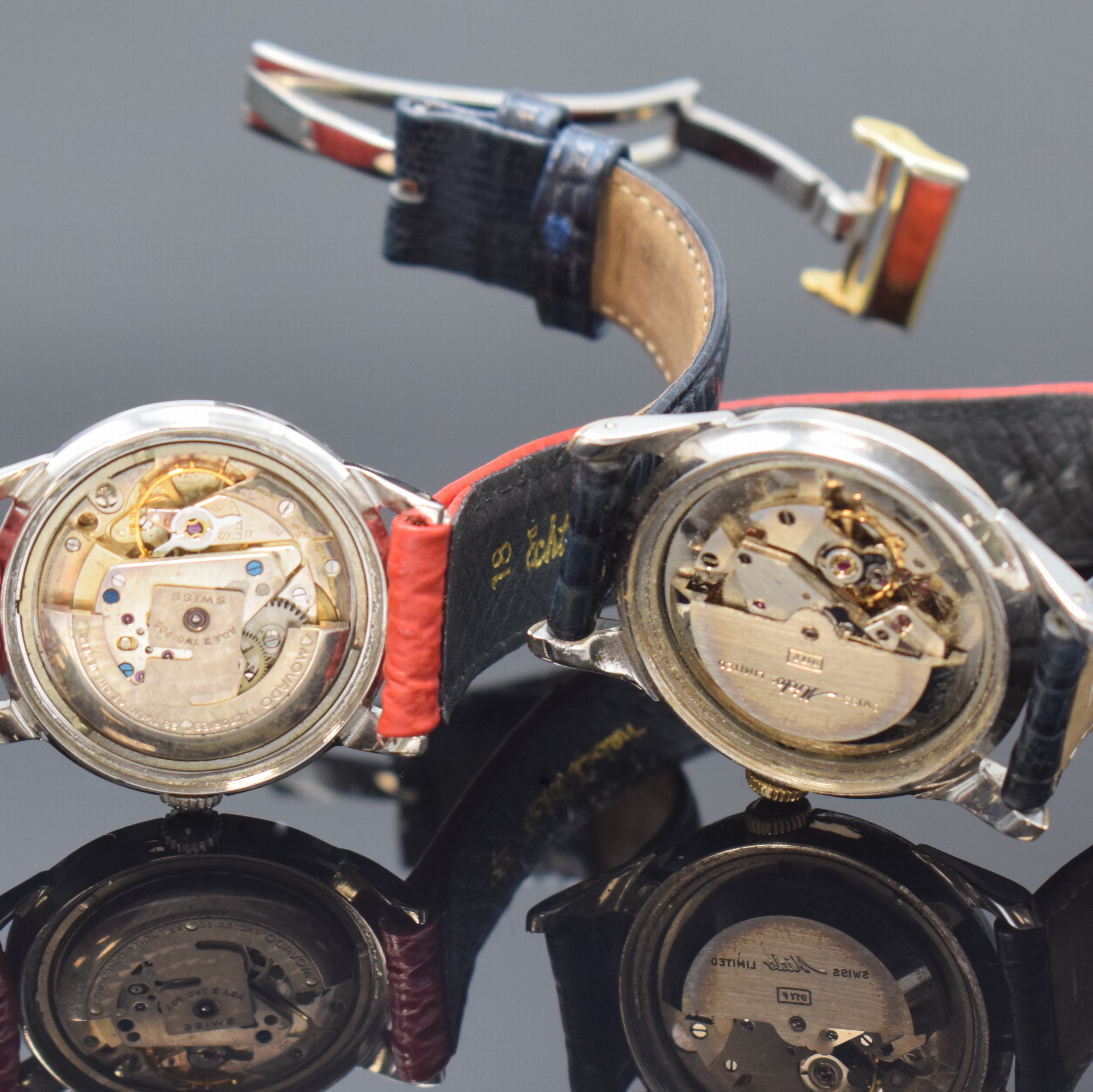 Detail f: MIDO / MOVADO je 2 Armbanduhren in Stahl und Stahl/Gold, Schweiz ca. 1945 - 1960, Automatik, verschr. Geh., silb. Zifferbl. pat./fl., 2 x Movado im ...
